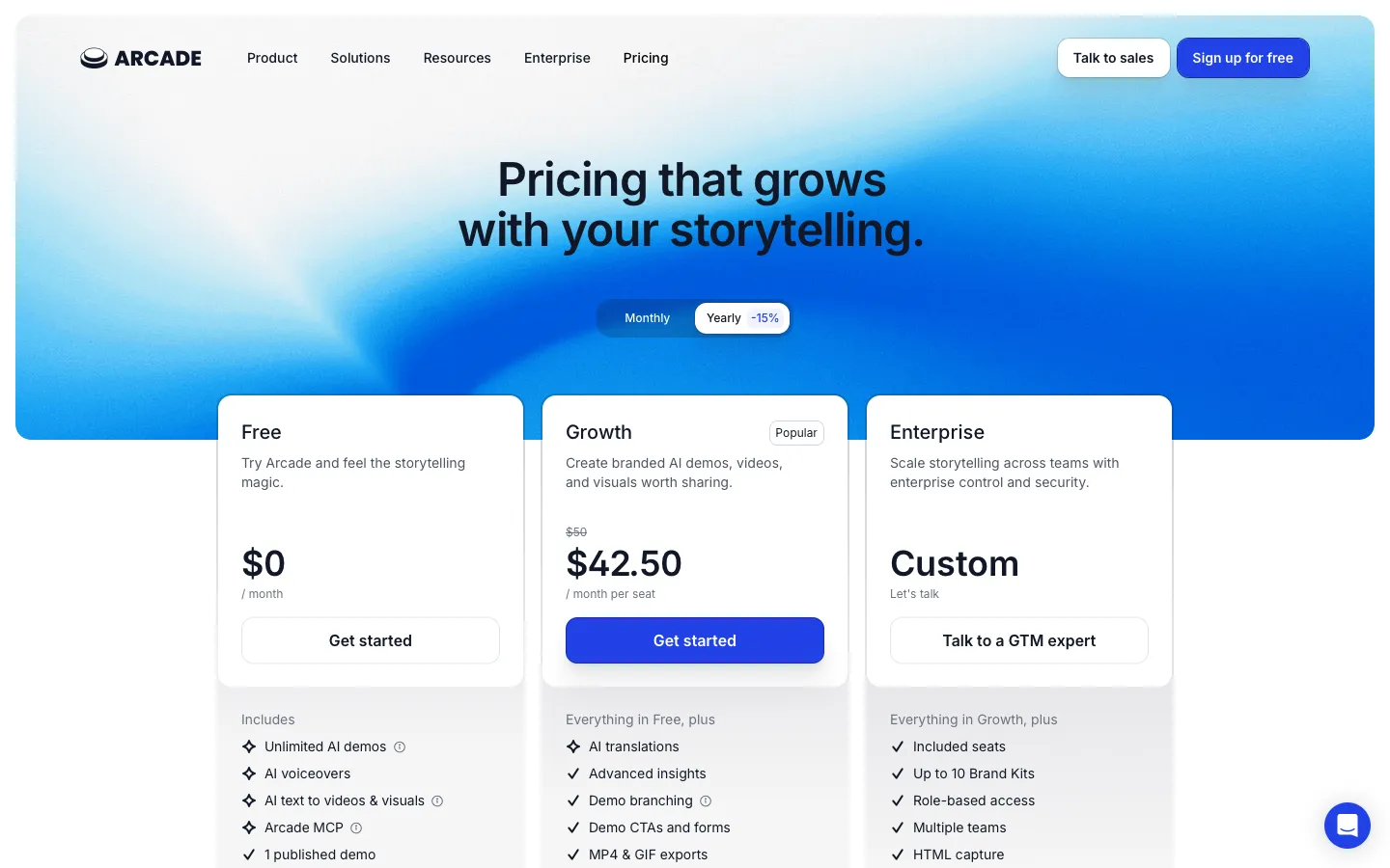 arcade.software - Pricing Screenshot Preview