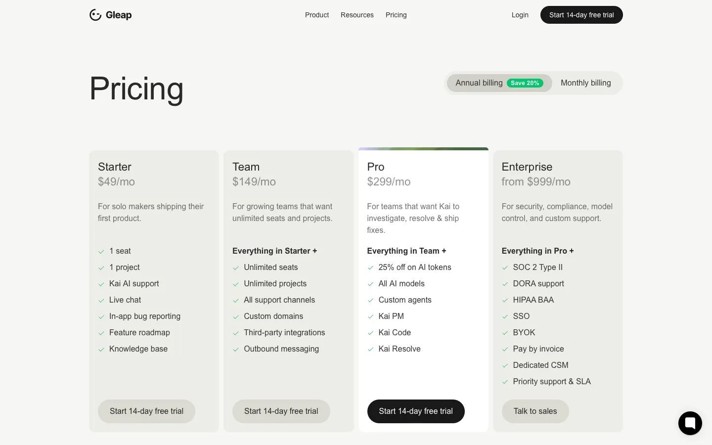 gleap.io - Pricing Screenshot Preview