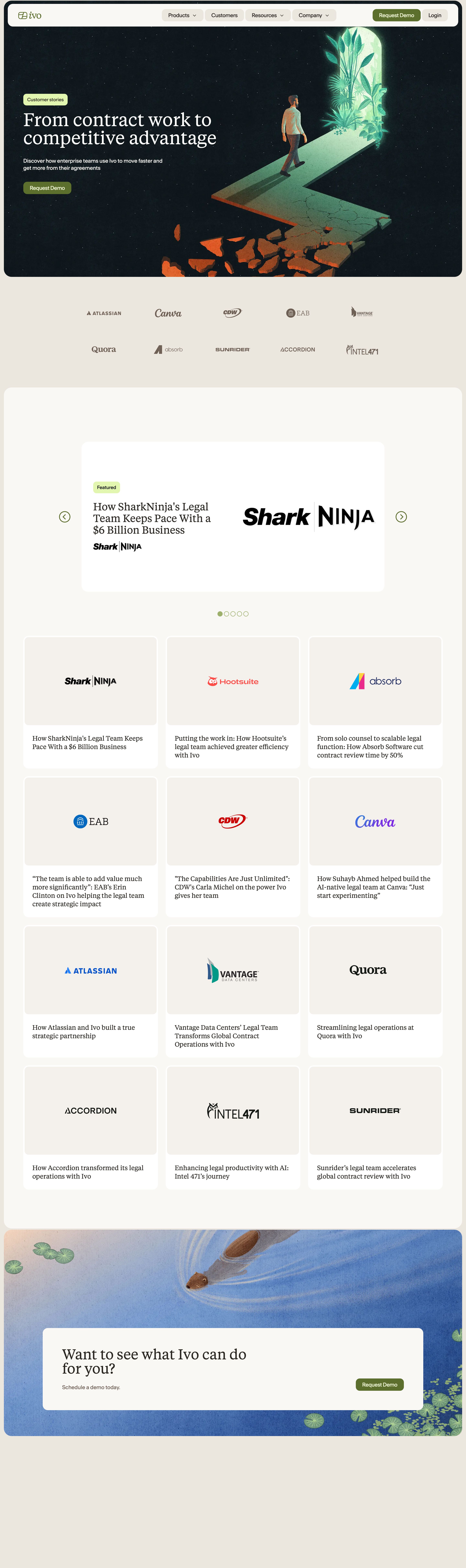 ivo.ai - Ivo Customer Stories: How Legal Teams Use AI Contract Review - Desktop - Tue Jul 28 2026 14:46:09 GMT+0000 (Coordinated Universal Time) Screenshot