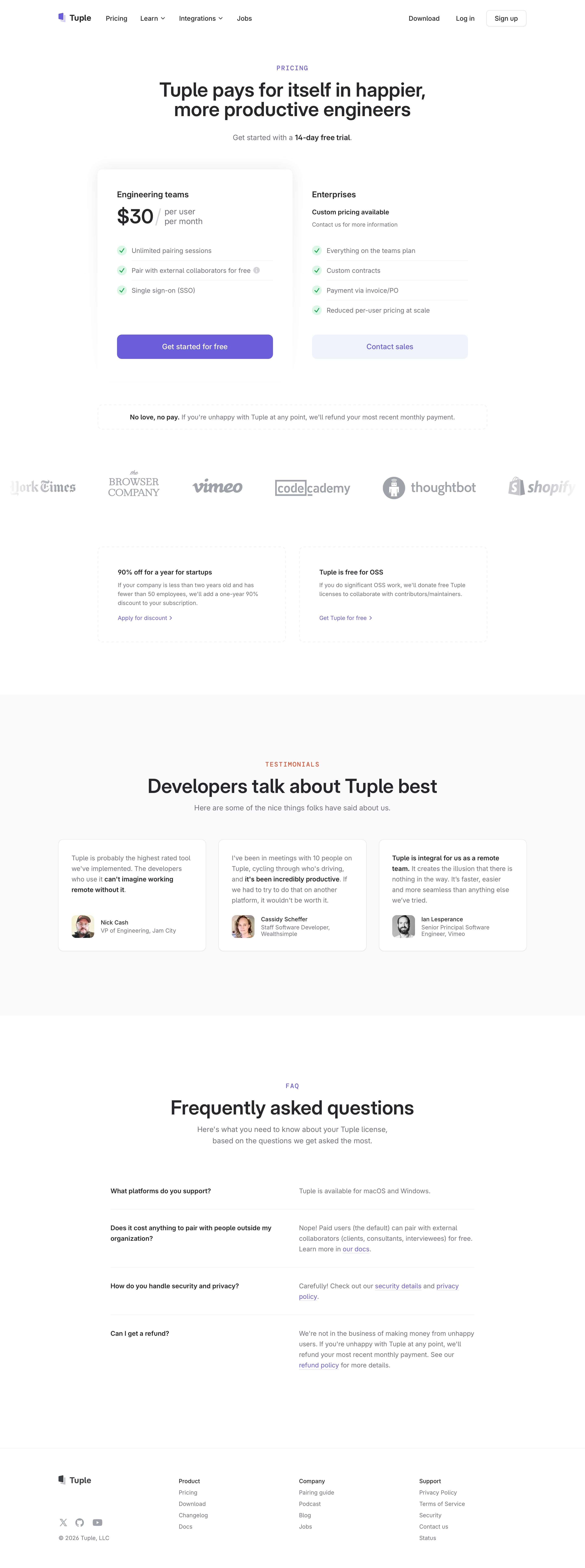 tuple.app - Pricing · Tuple - Desktop Screenshot