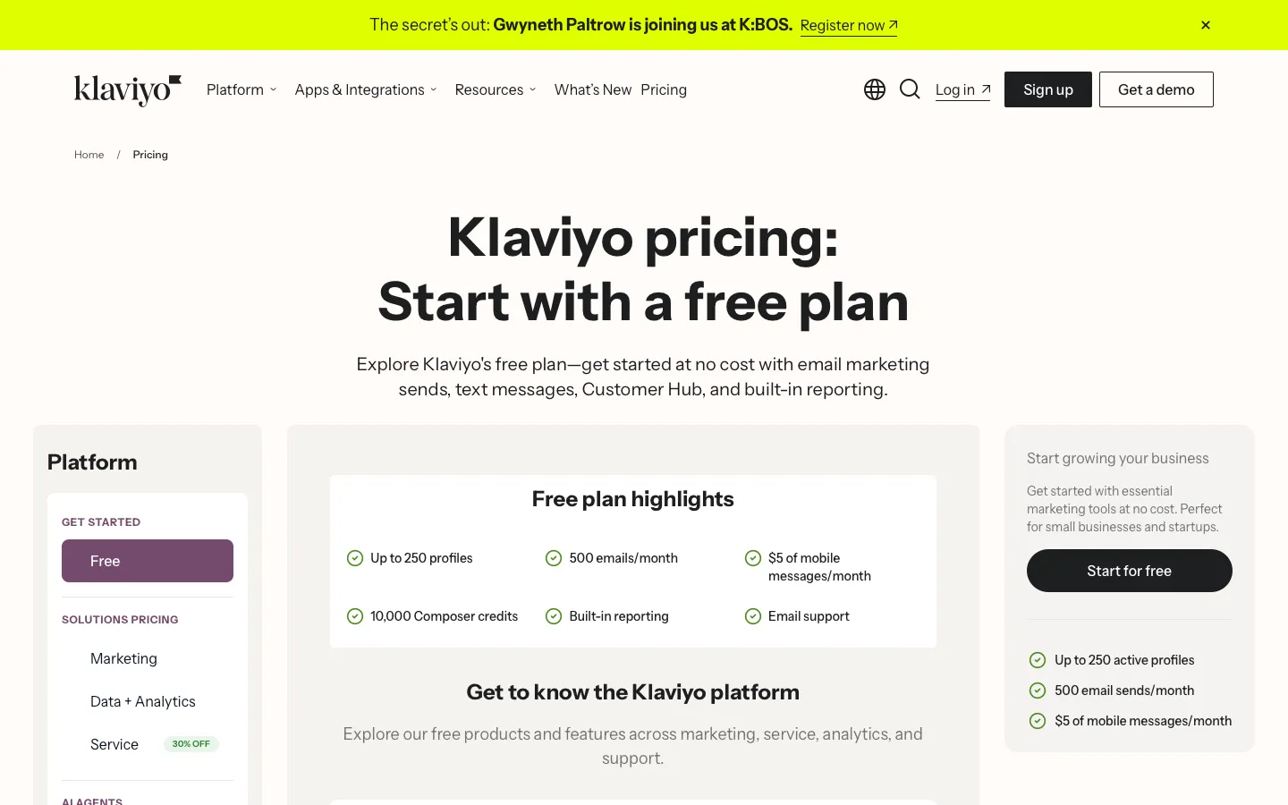 klaviyo.com - Pricing Screenshot Preview