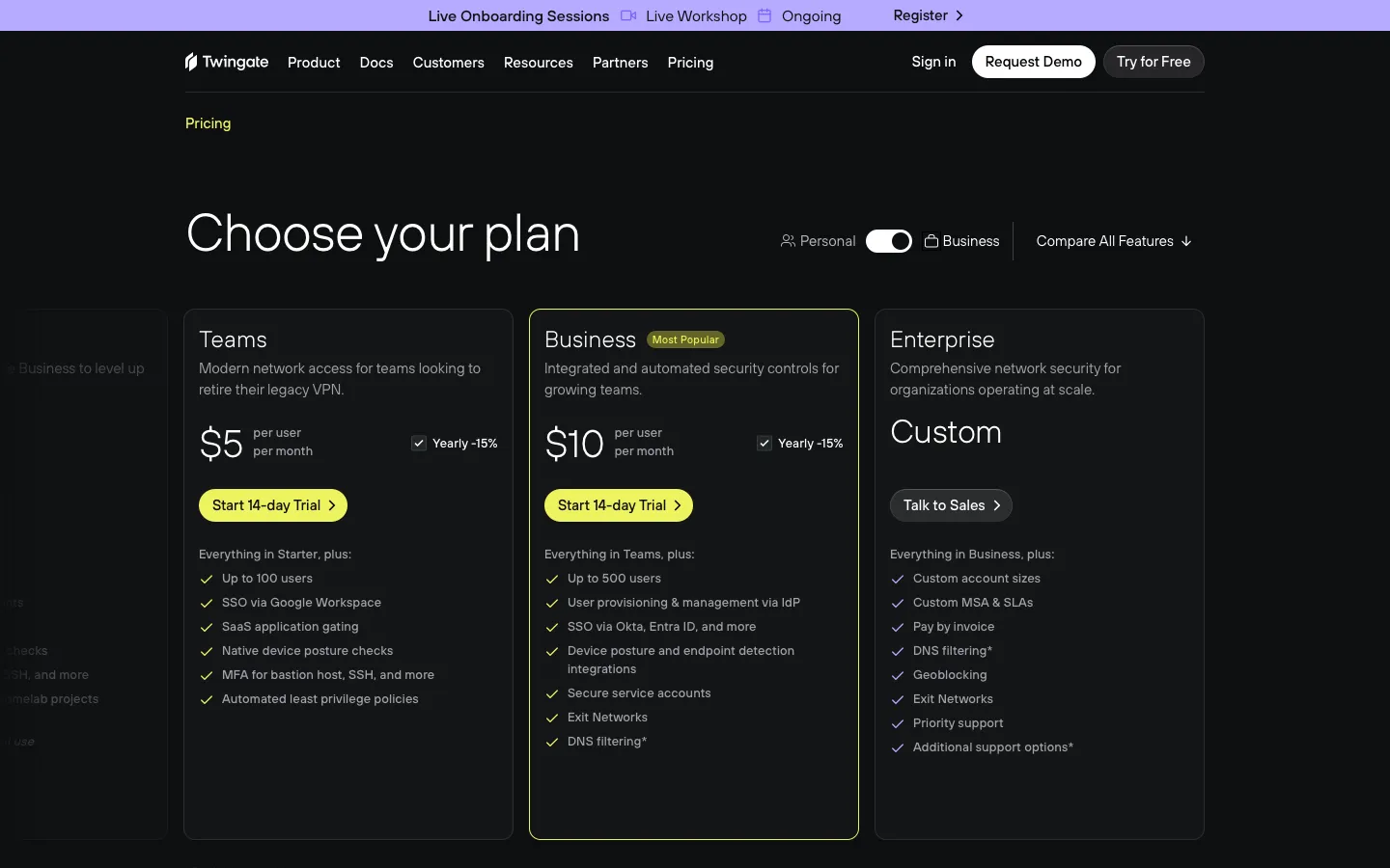 twingate.com - Pricing Screenshot Preview