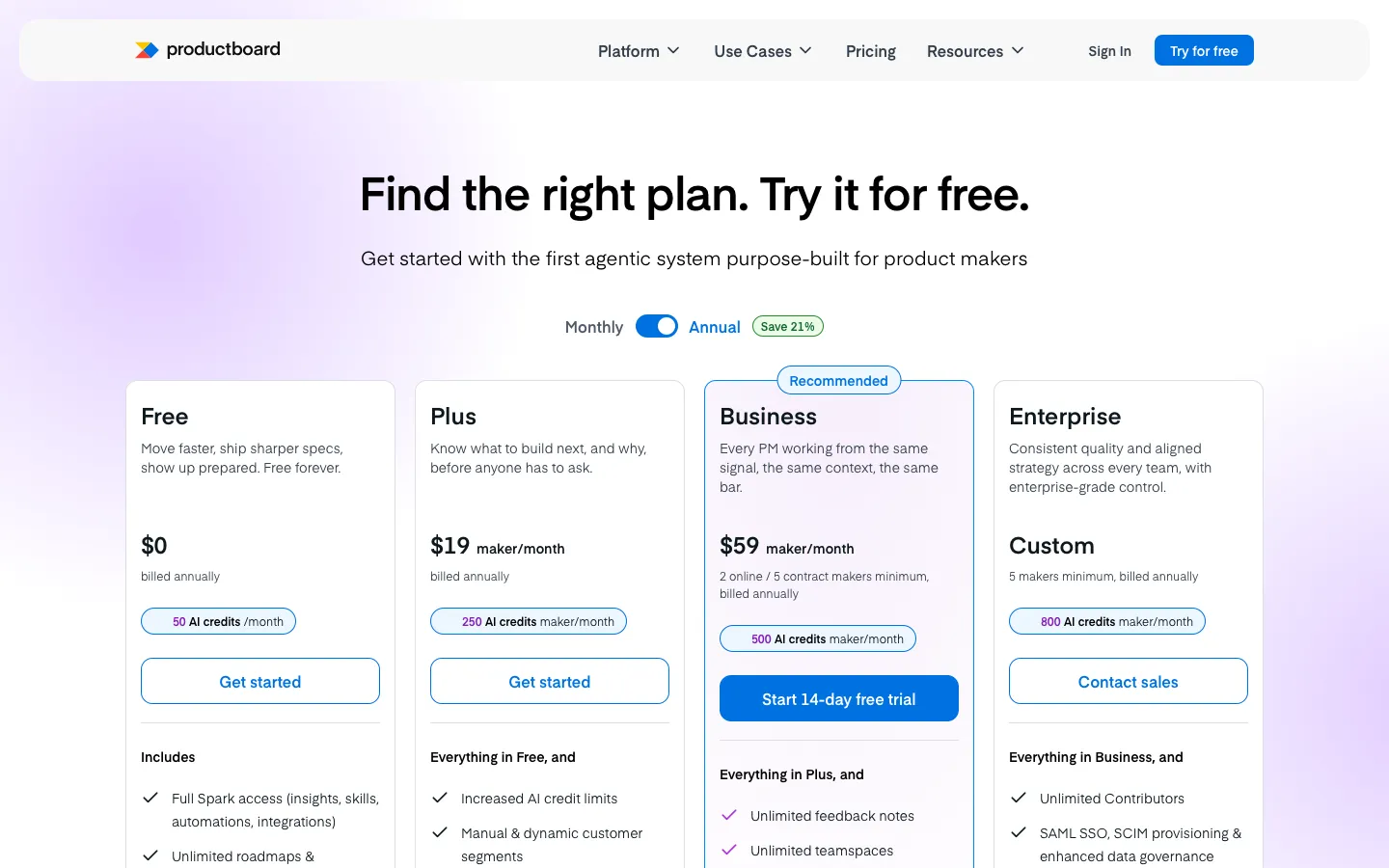 productboard.com - Pricing Screenshot Preview