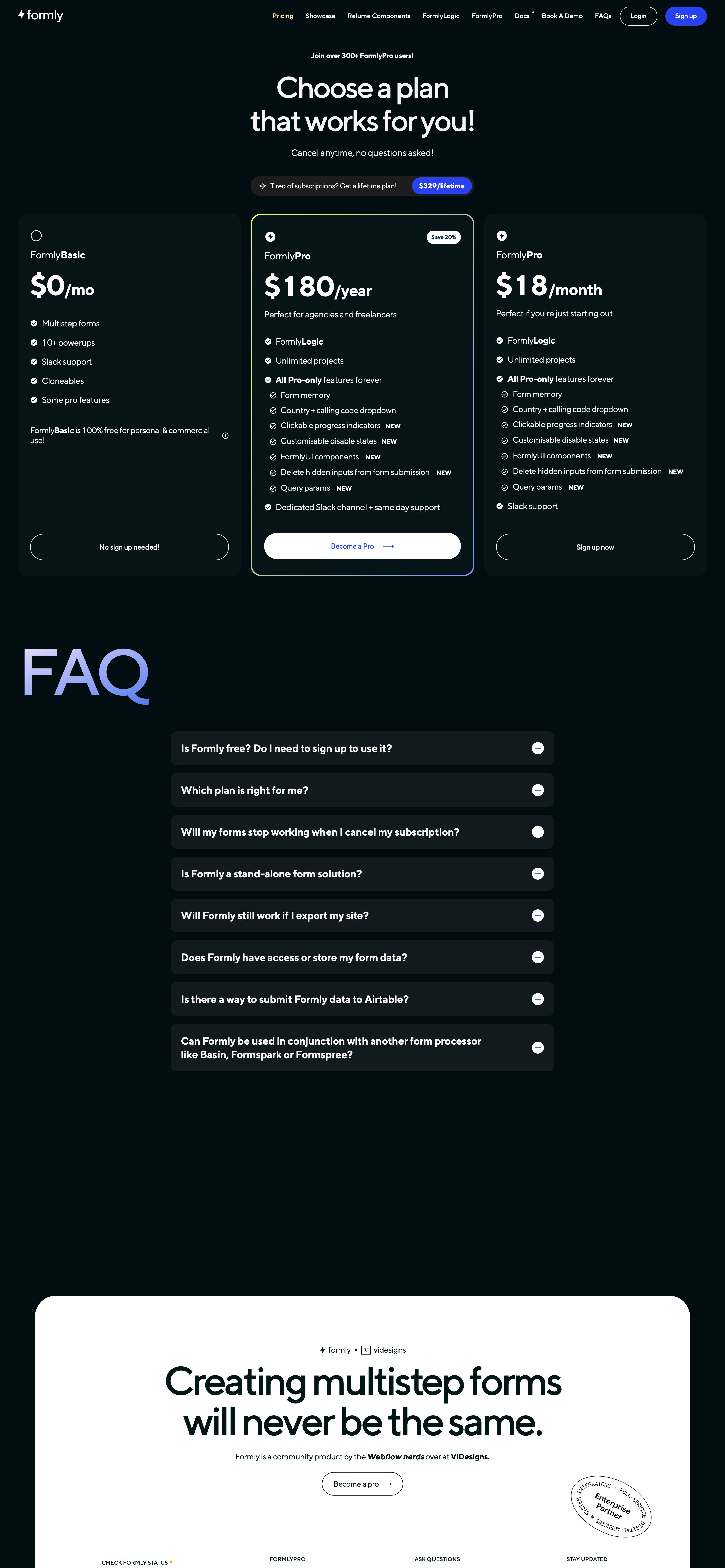 tryformly.com - Pricing | FormyPro | Powerup your Webflow Forms - Desktop Screenshot