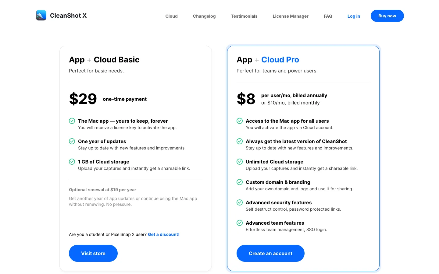 cleanshot.com - Pricing Screenshot Preview