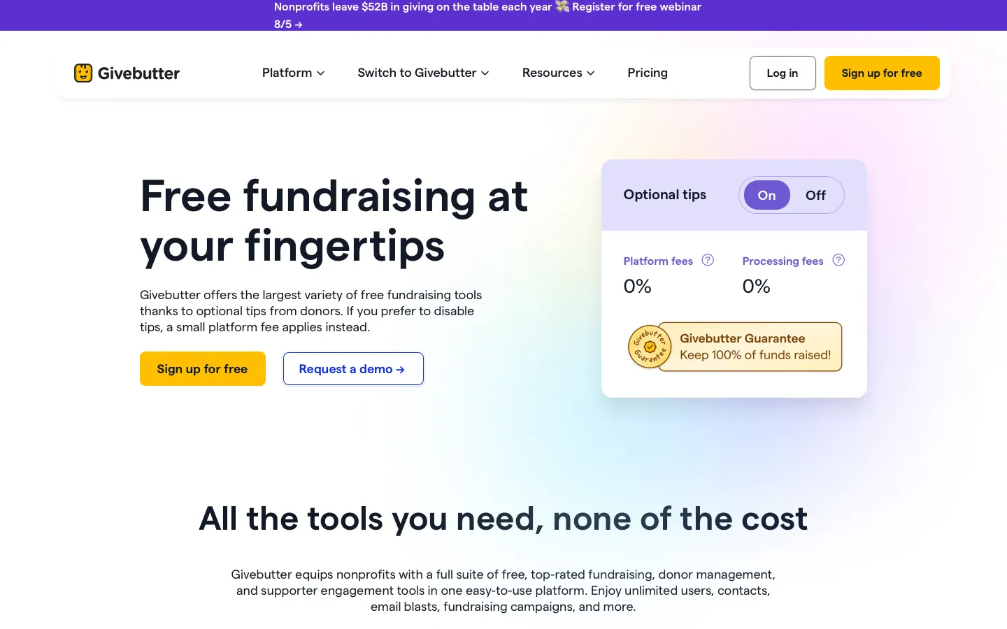 givebutter.com - Pricing Screenshot Preview