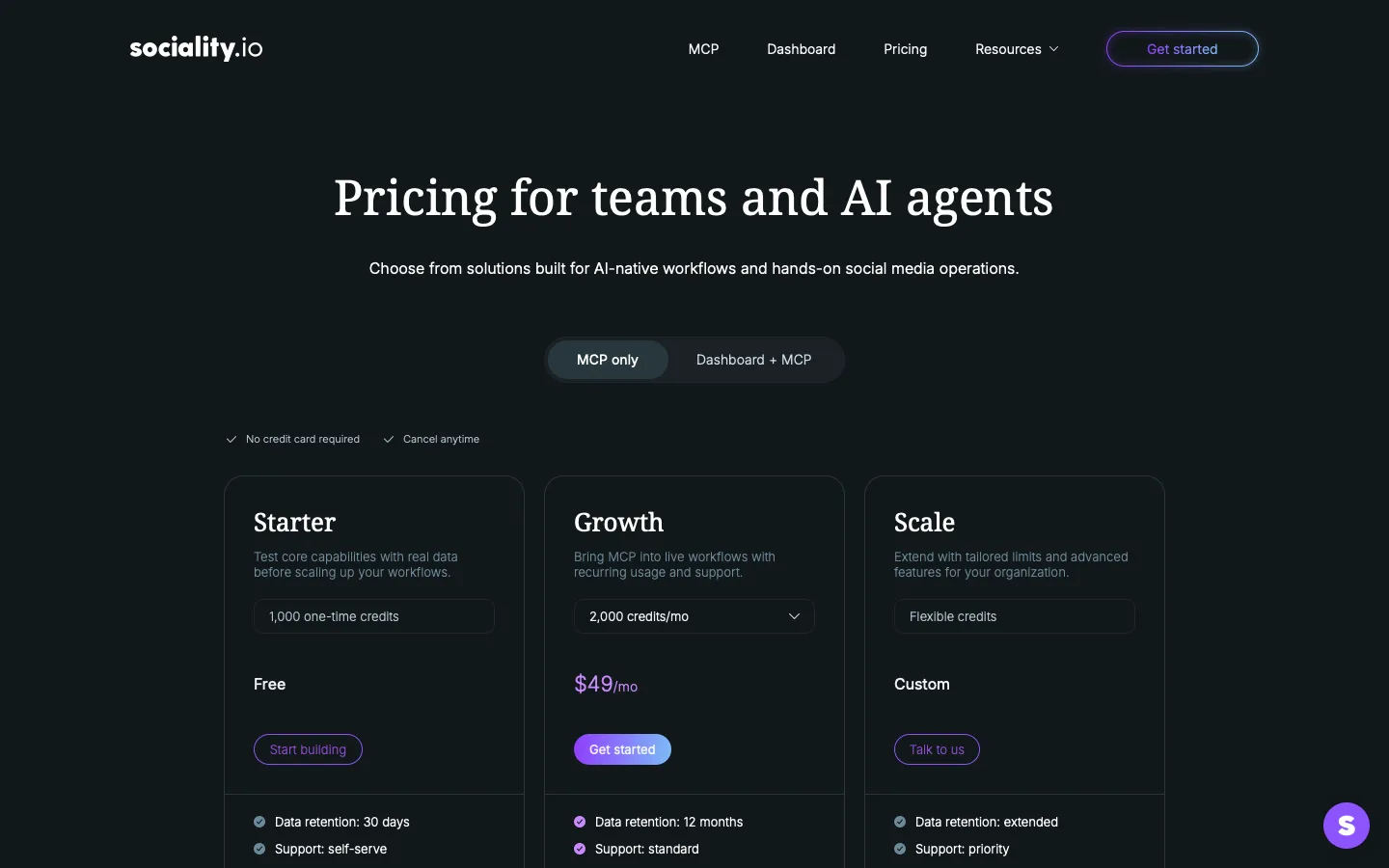 sociality.io - Pricing Screenshot Preview