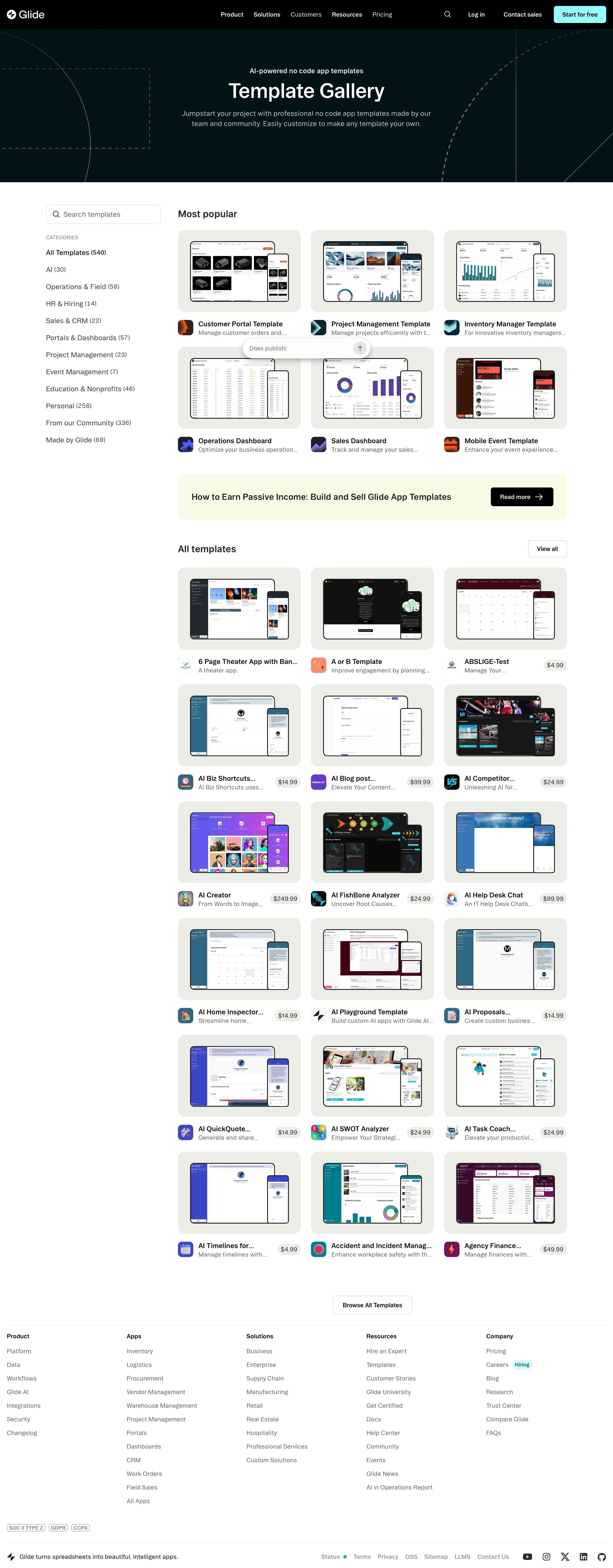 glideapps.com - No-Code App Templates - Create Customizable Apps Without Coding | Glide - Desktop - Thu Jul 30 2026 12:47:34 GMT+0000 (Coordinated Universal Time) Screenshot