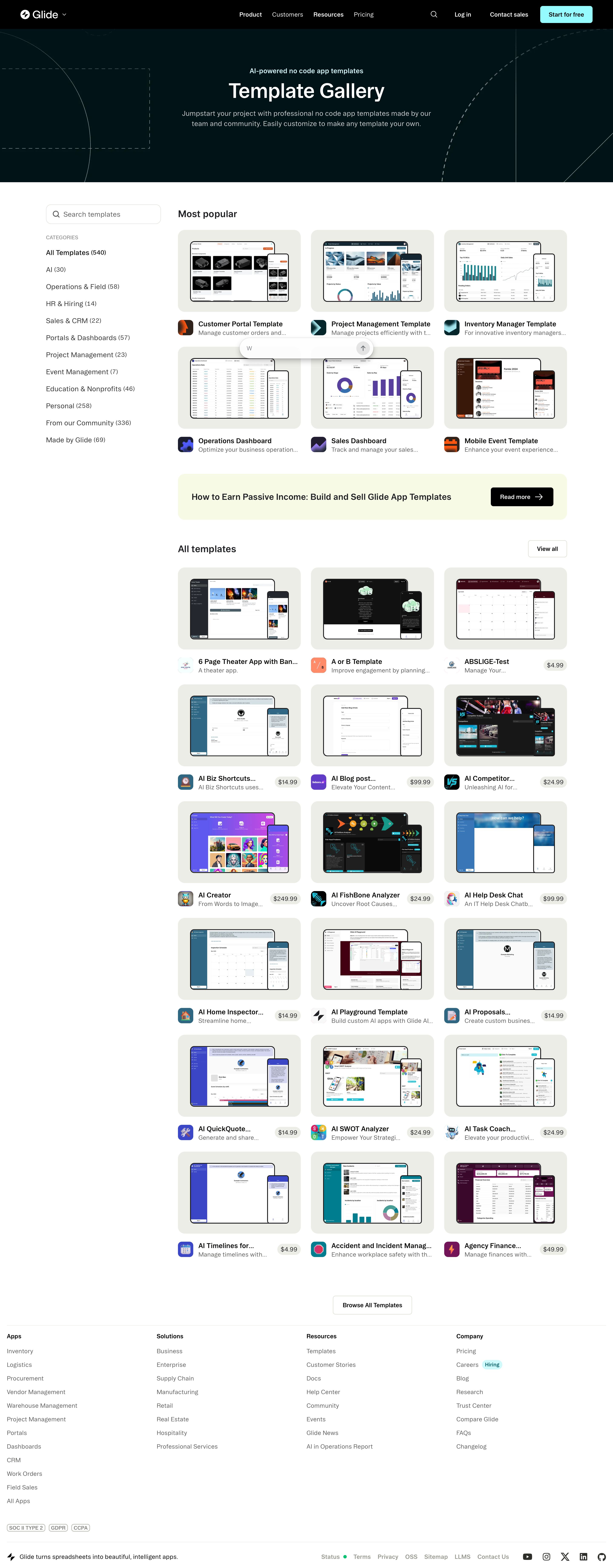 glideapps.com - No-Code App Templates - Create Customizable Apps Without Coding | Glide - Desktop - Thu Aug 06 2026 12:47:30 GMT+0000 (Coordinated Universal Time) Screenshot