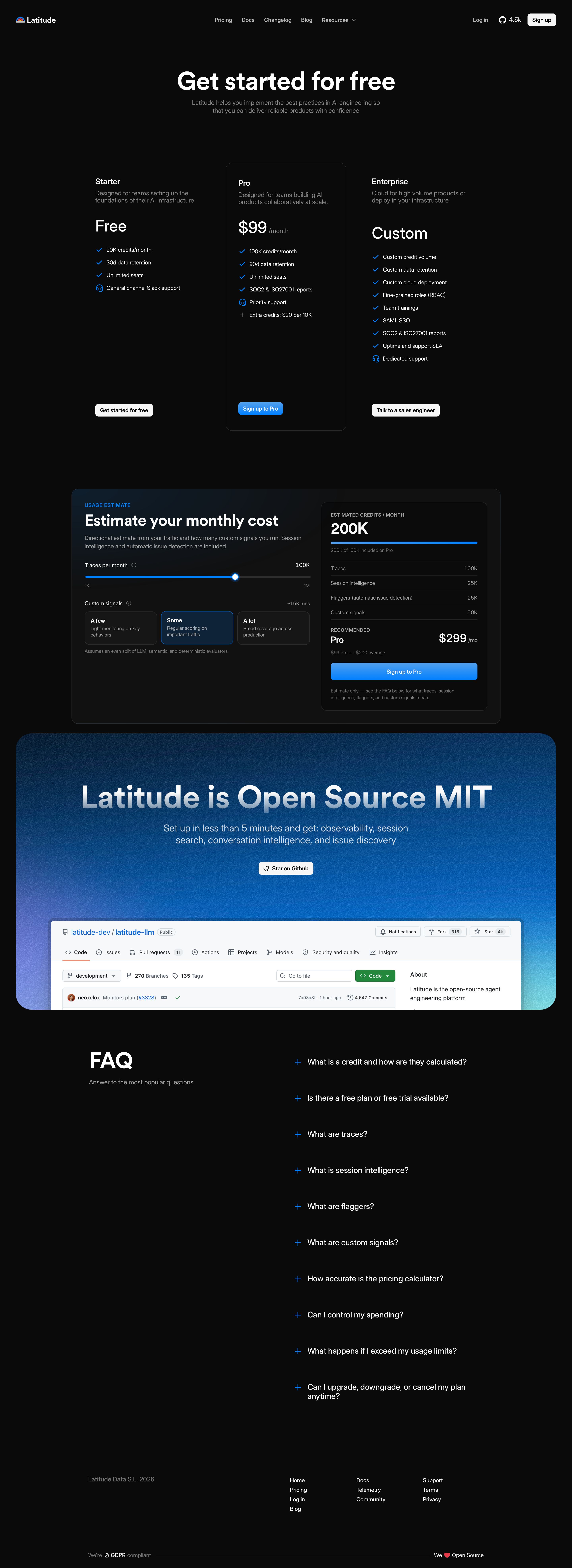 latitude.so - Pricing - AI Agent Observability - Latitude - Desktop Screenshot