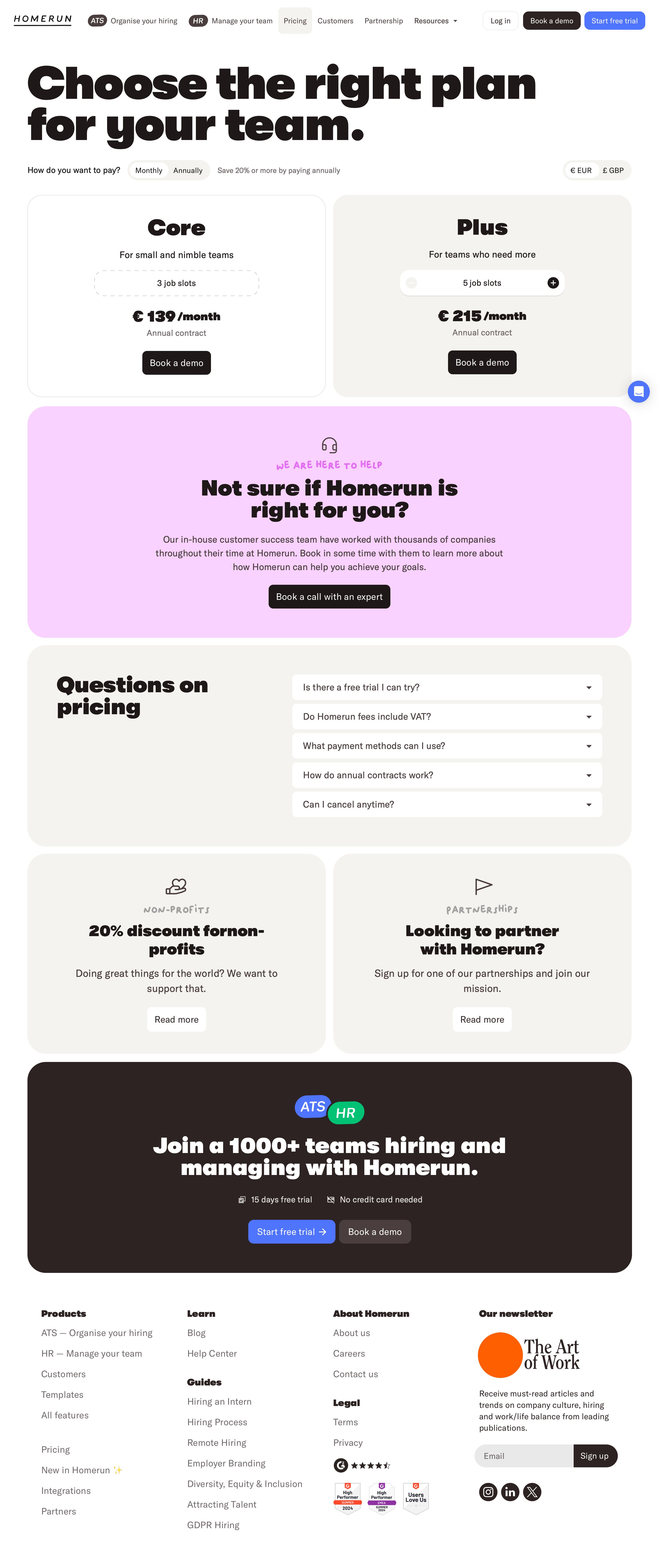 homerun.co - Homerun: Pricing and Plans - Desktop Screenshot