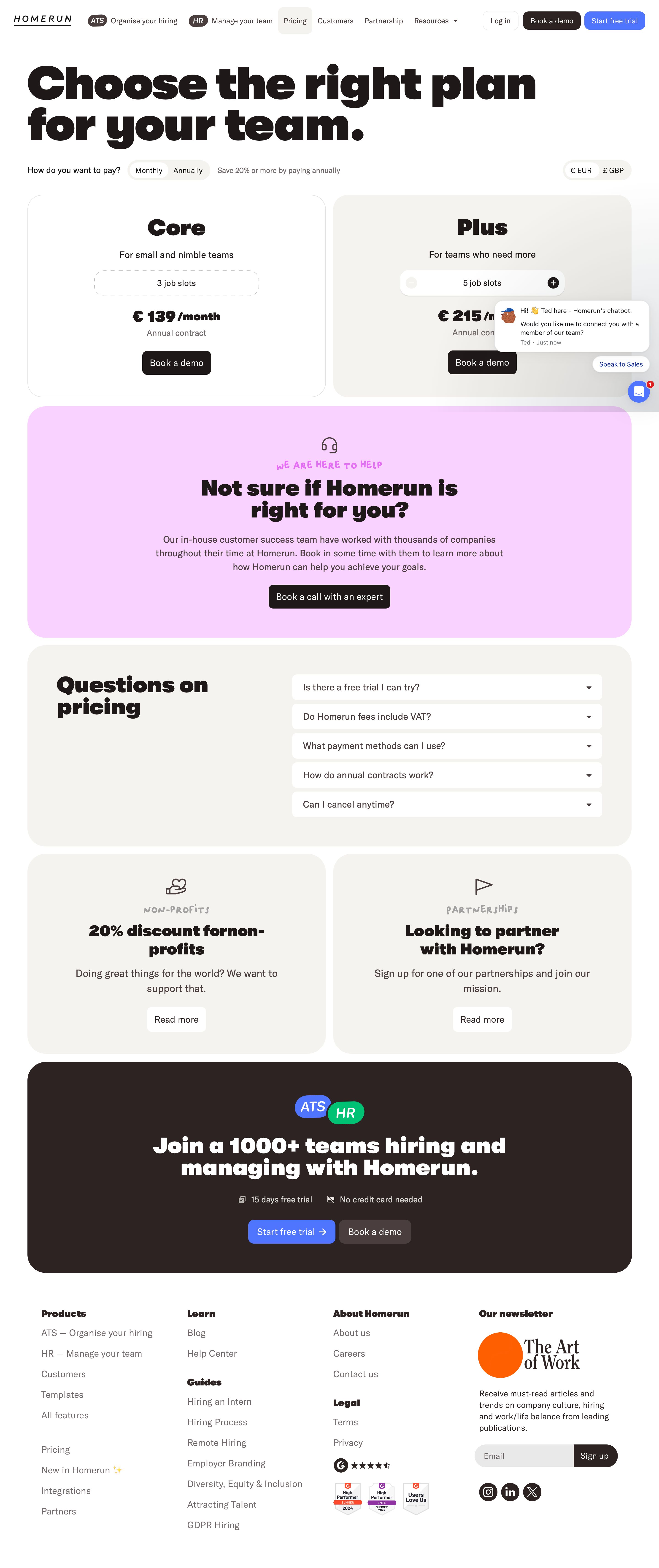 homerun.co - Homerun: Pricing and Plans - Desktop - Sun Aug 02 2026 13:50:19 GMT+0000 (Coordinated Universal Time) Screenshot
