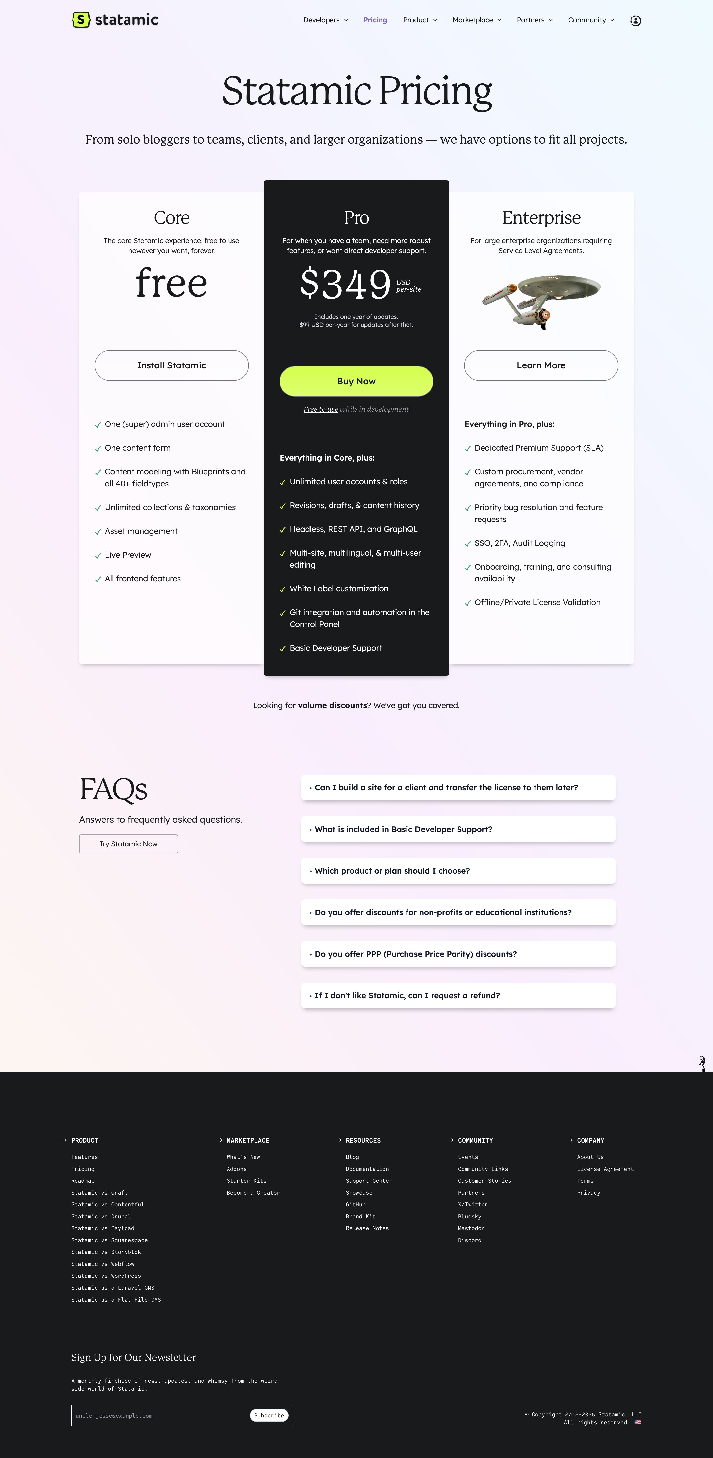 statamic.com - Statamic Pricing - Desktop - Tue Jul 28 2026 04:52:39 GMT+0000 (Coordinated Universal Time) Screenshot