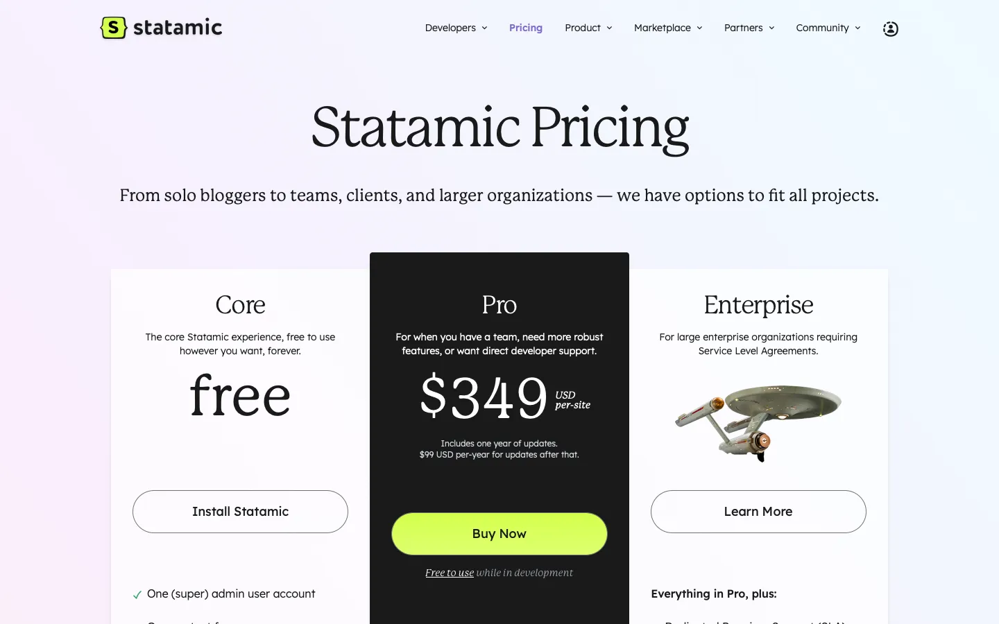 statamic.com - Pricing Screenshot Preview