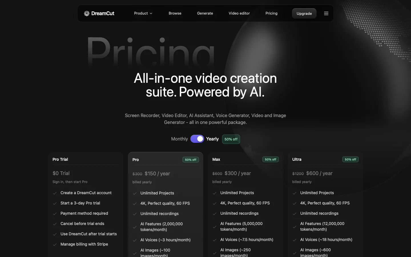 dreamcut.ai - Pricing Screenshot Preview