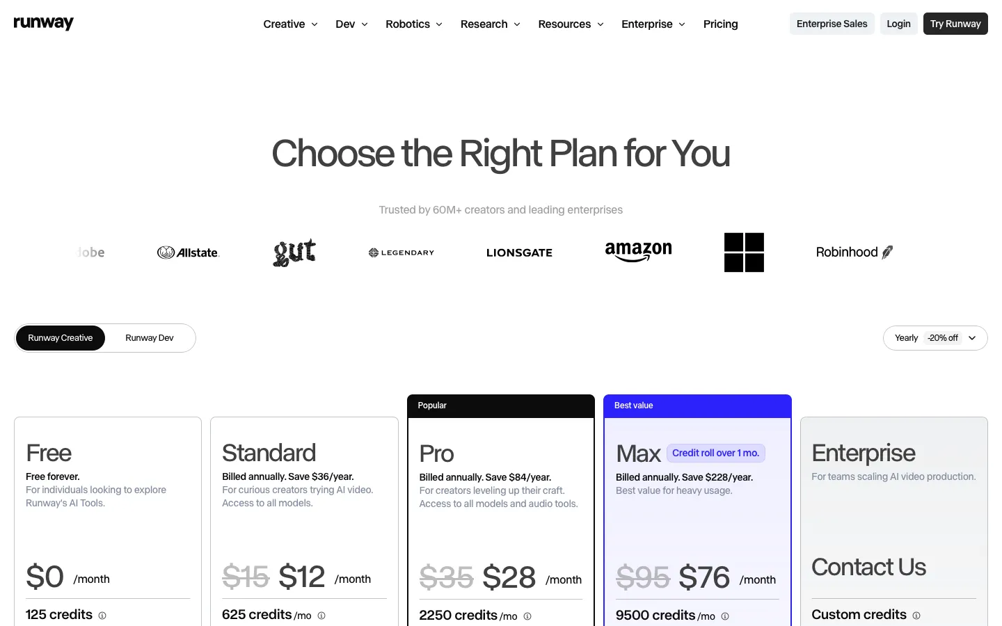 runwayml.com - Pricing Screenshot Preview