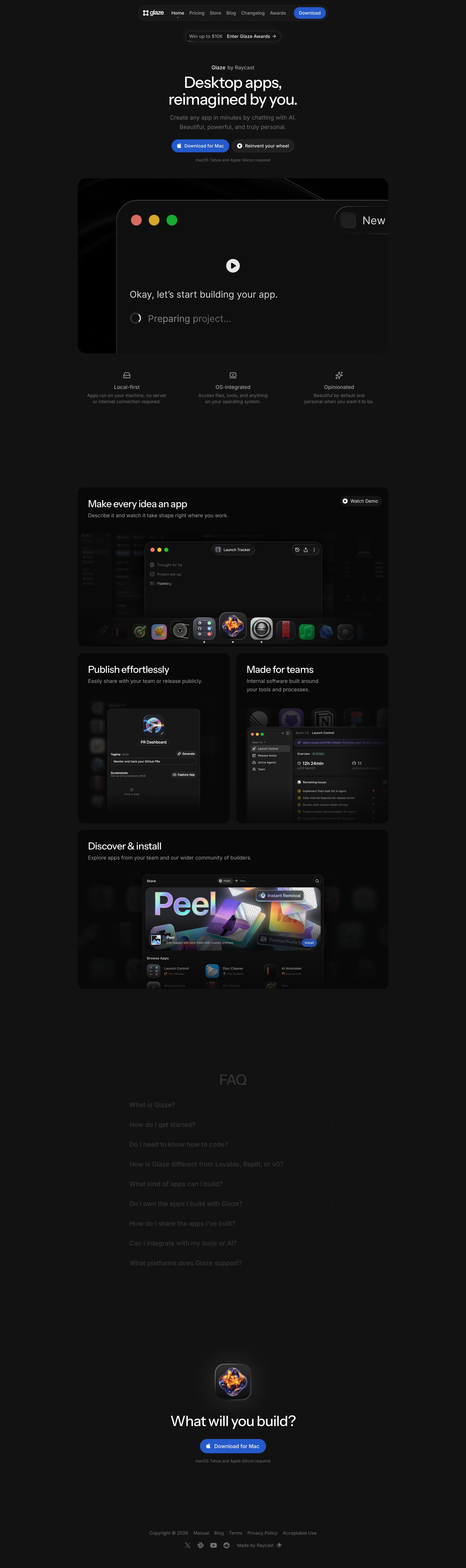 glazeapp.com - Glaze by Raycast. Desktop apps, reimagined by you. - Desktop Screenshot