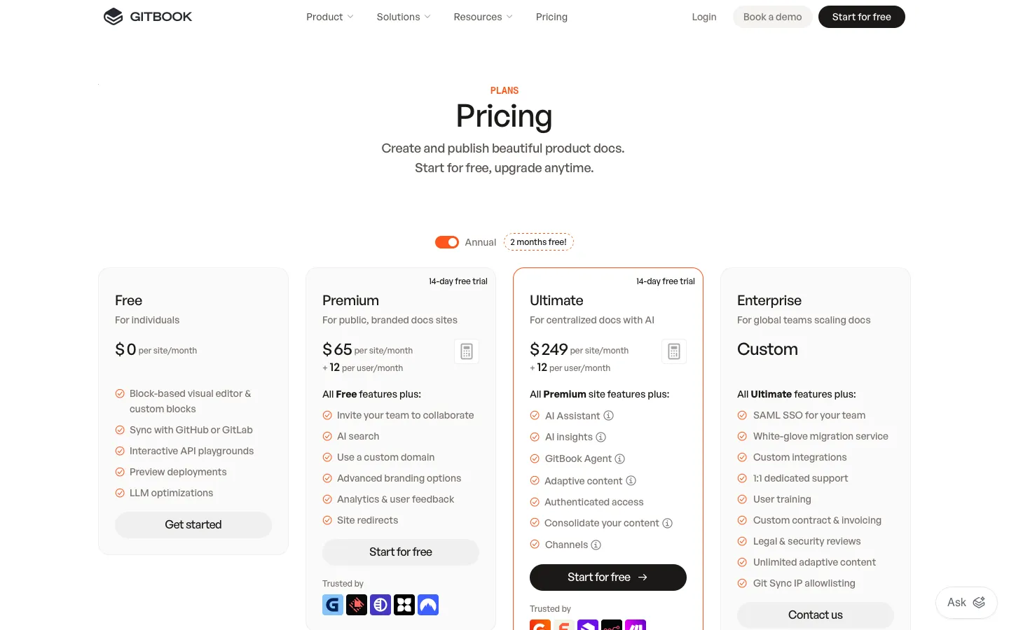 gitbook.com - Pricing Screenshot Preview