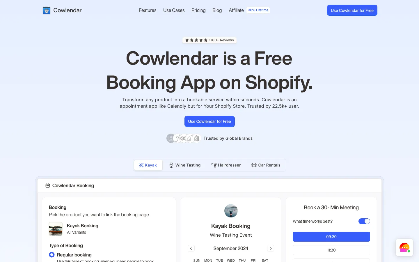 cowlendar.com - Landing Screenshot Preview