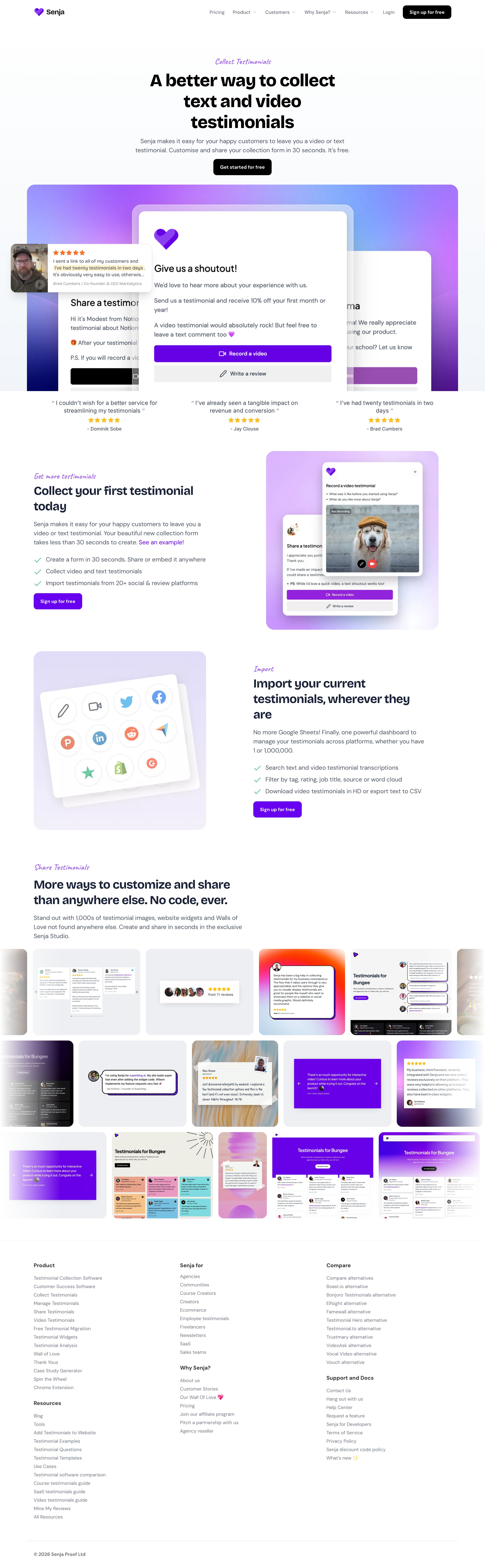 senja.io - Collect Testimonials - Gather video and text testimonials in minutes - Senja - Desktop - Sat Aug 01 2026 23:10:18 GMT+0000 (Coordinated Universal Time) Screenshot