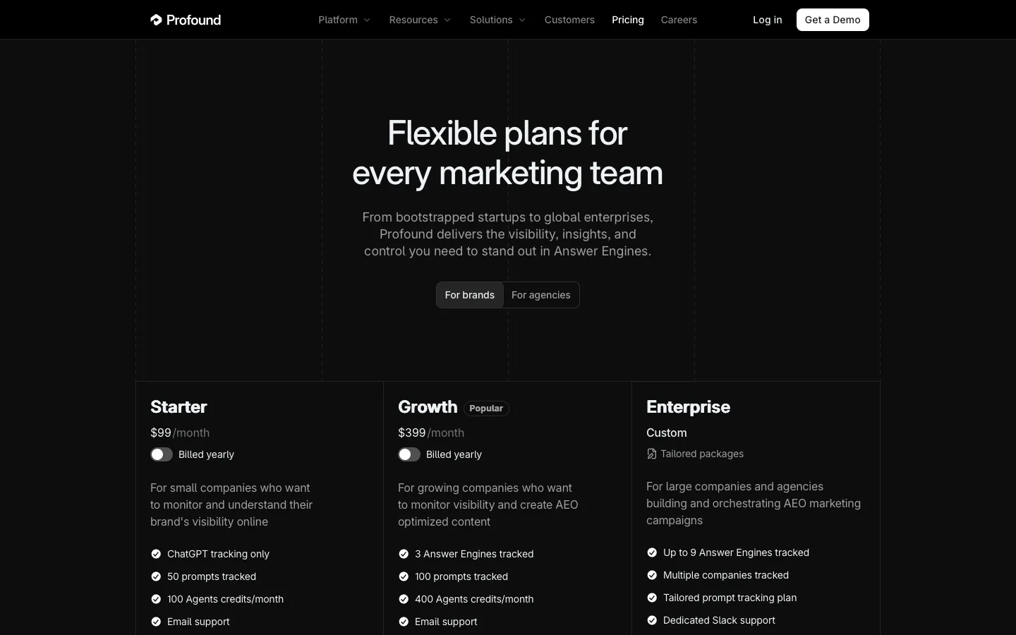 tryprofound.com - Pricing Screenshot Preview