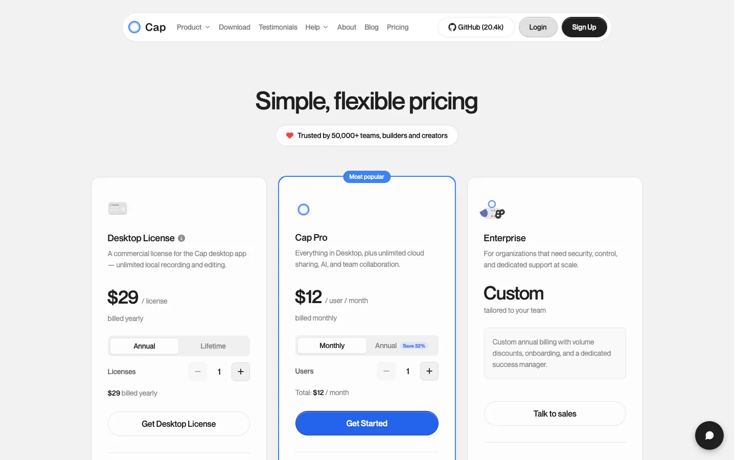 cap.so - Pricing Screenshot Preview