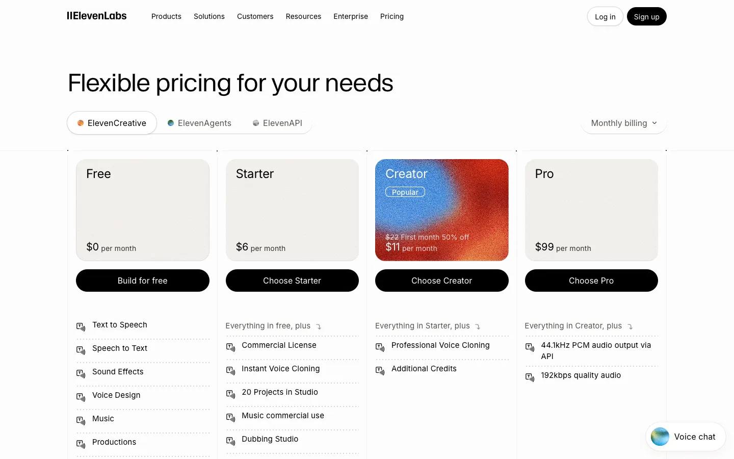 elevenlabs.io - Pricing Screenshot Preview