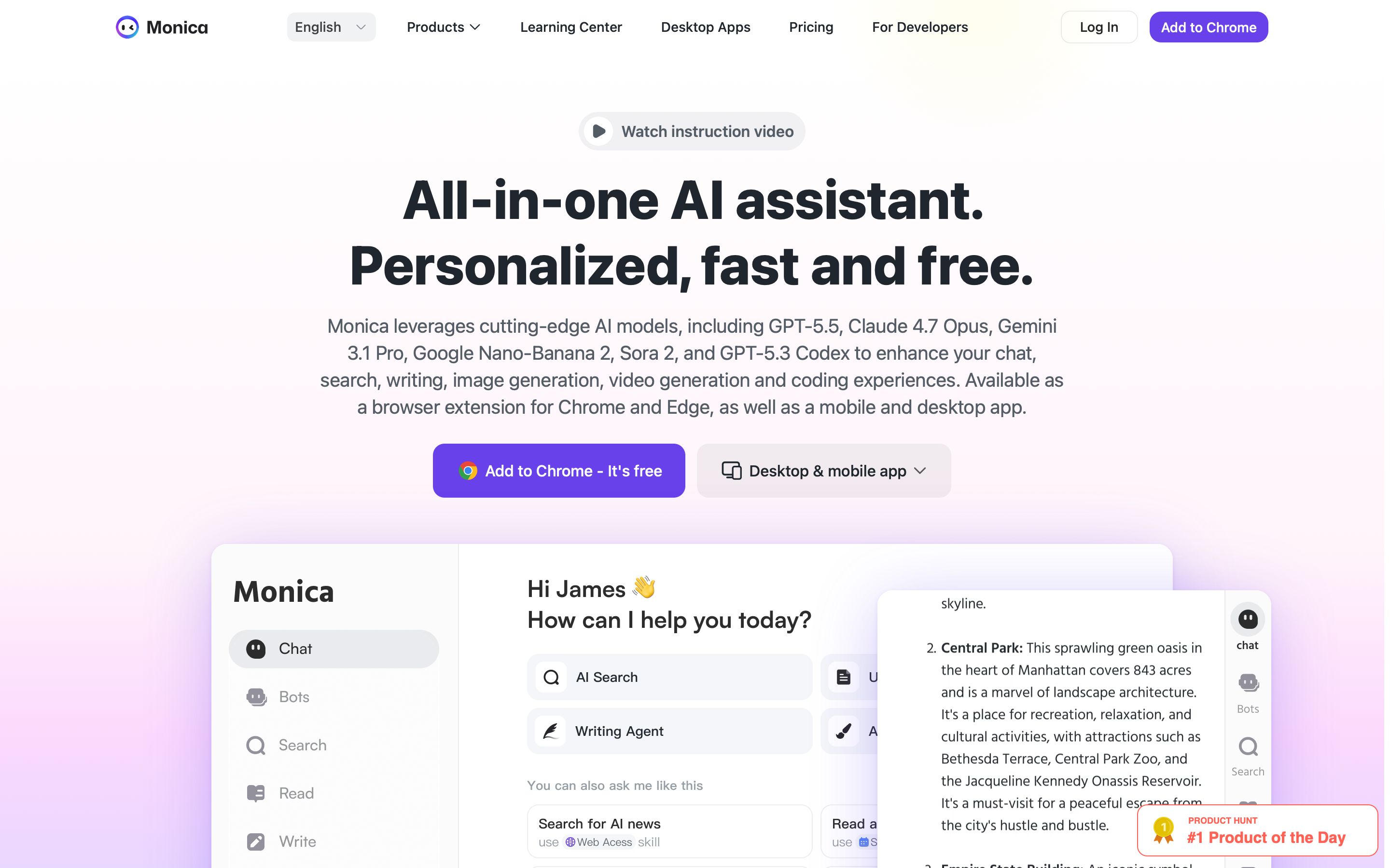 monica.im - Monica - ChatGPT AI Assistant | GPT-5.5, Claude 4.7 Opus, Gemini 3.1 Pro, GPT Image 2, Sora 2, Nano Banana 2, all-in-one AI tools - Desktop - Fri Jul 31 2026 19:51:27 GMT+0000 (Coordinated Universal Time) Screenshot