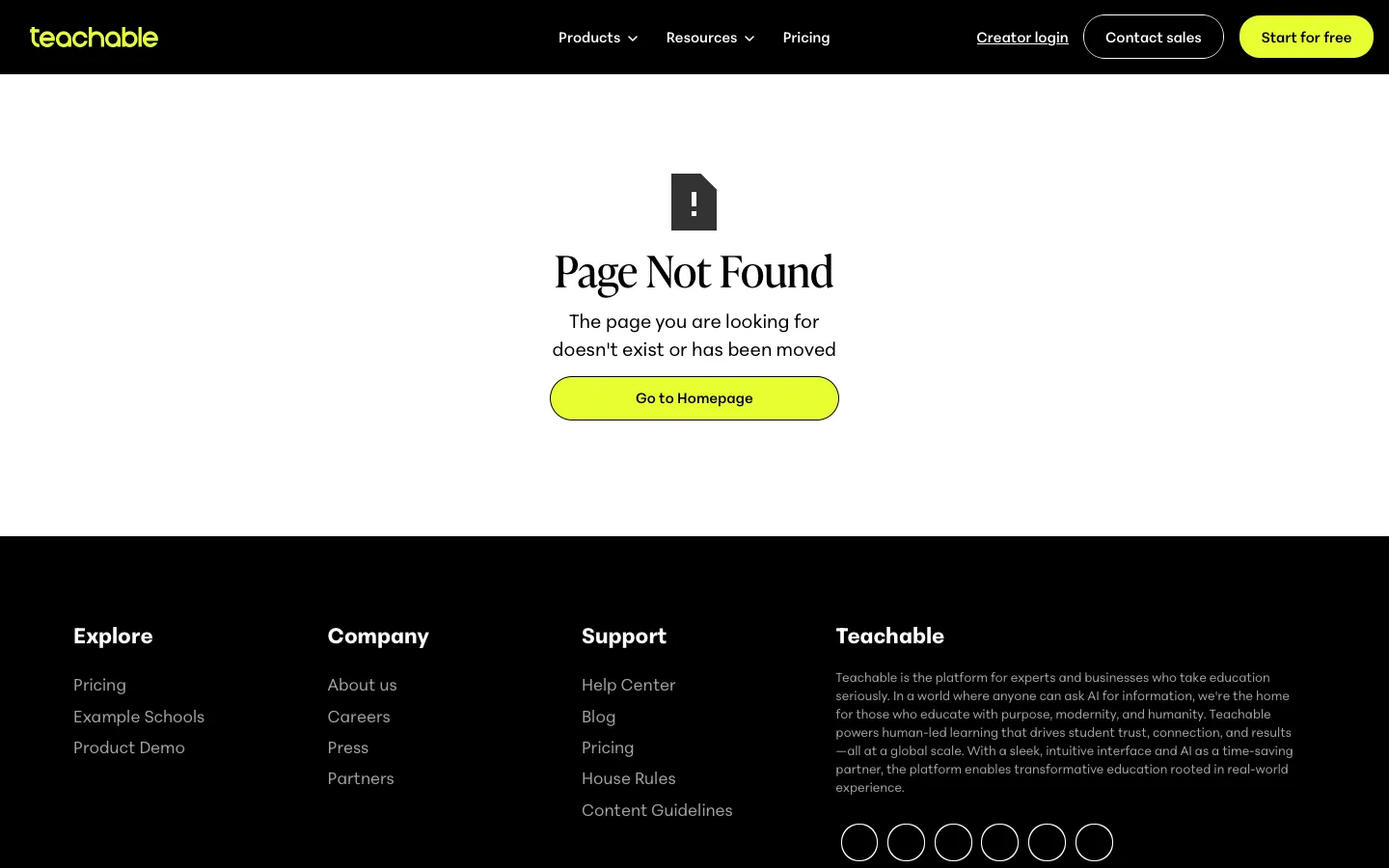 teachable.com - 404 Screenshot Preview