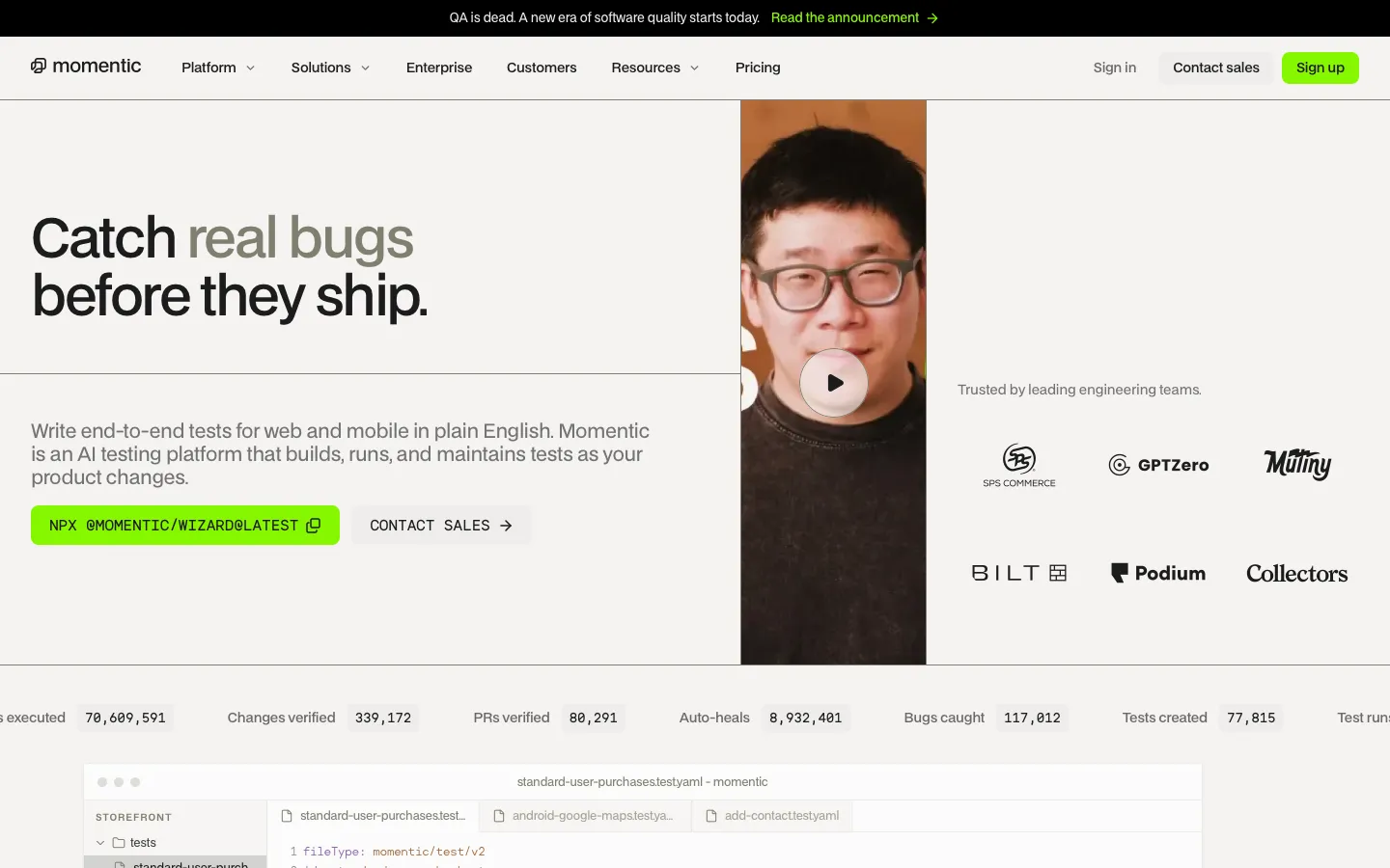 momentic.ai - Landing Screenshot Preview