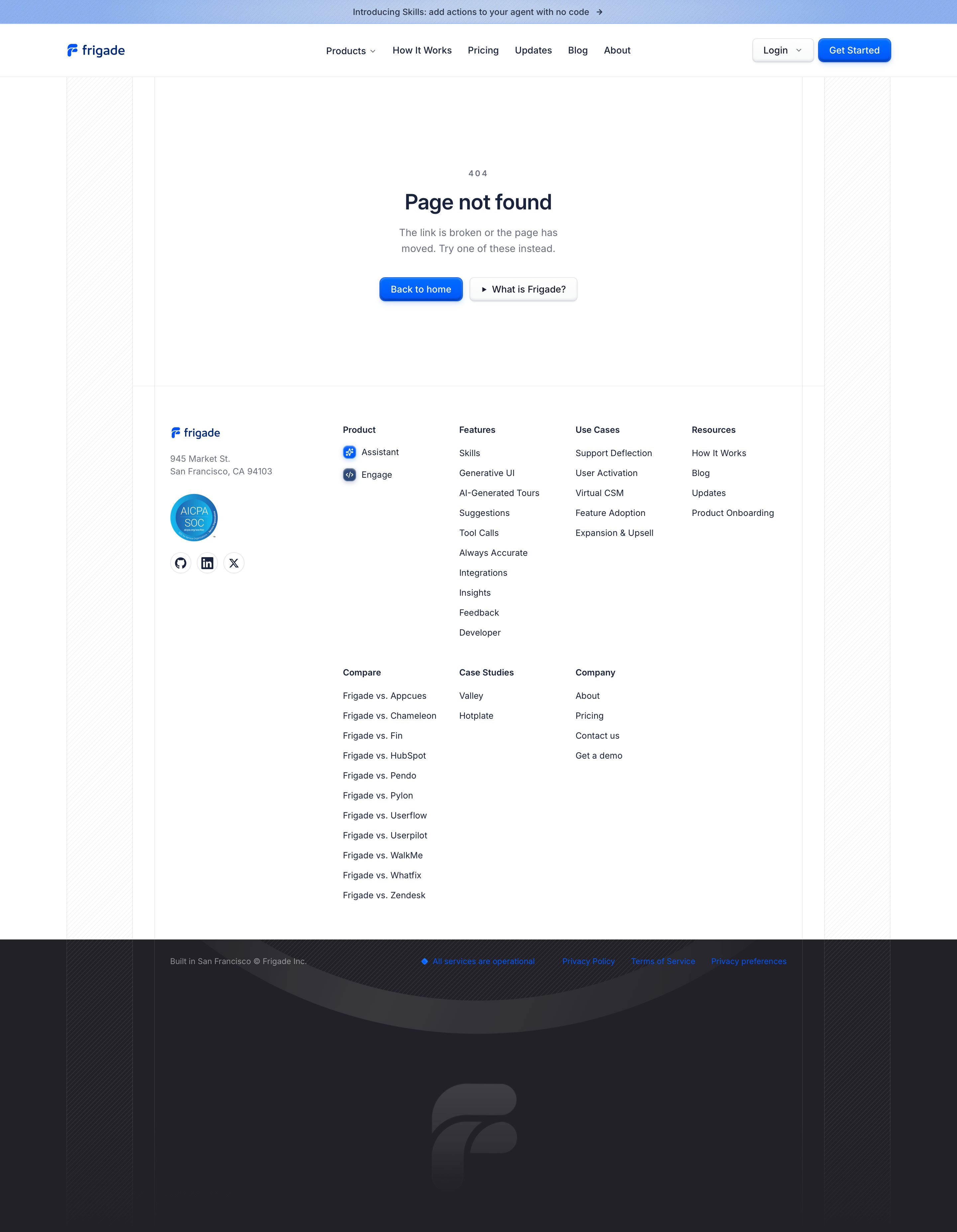 frigade.com - Page not found — Frigade - Desktop Screenshot