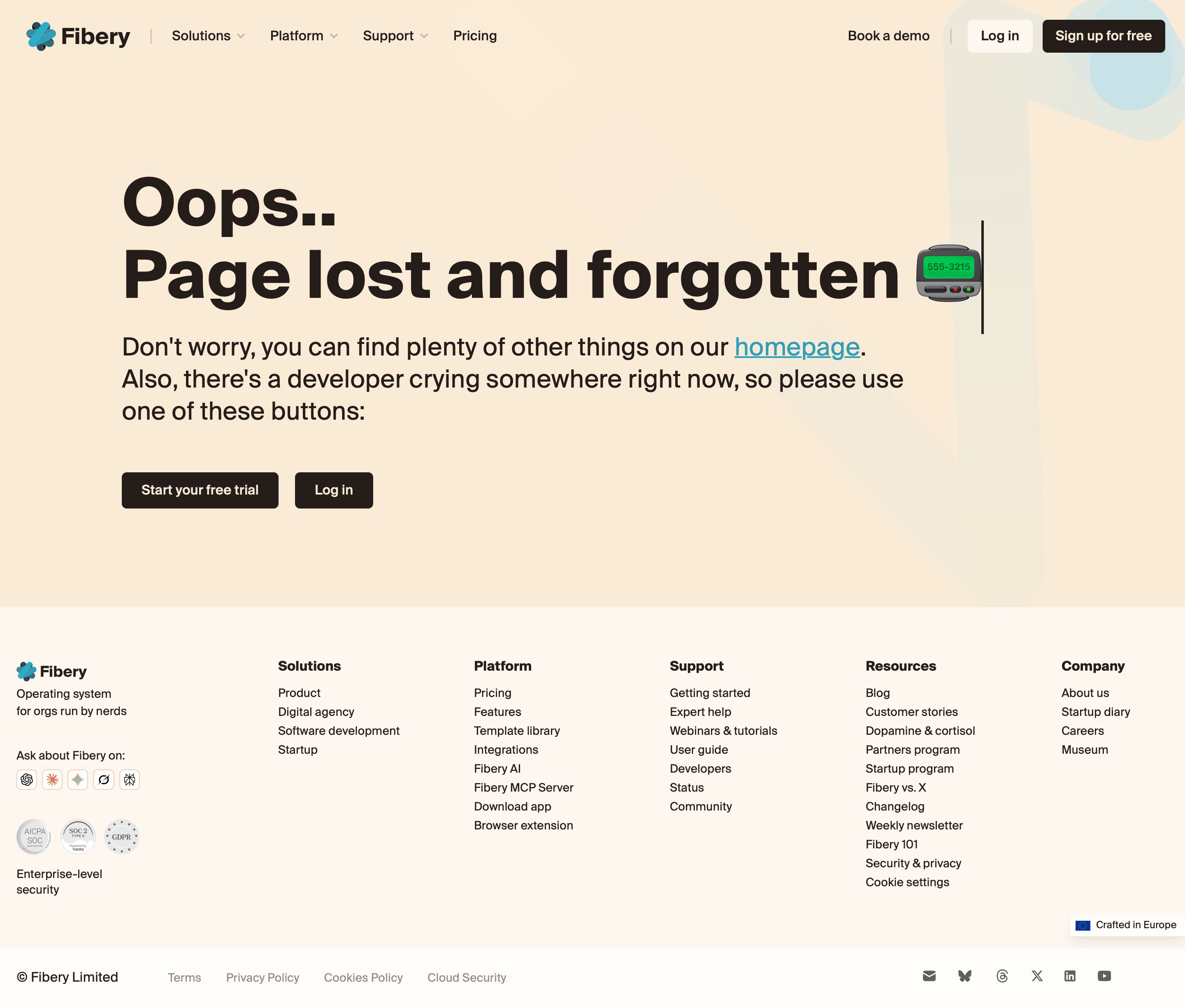 fibery.io - 404 - Page not found — Fibery - Desktop - Thu Jul 30 2026 10:54:45 GMT+0000 (Coordinated Universal Time) Screenshot