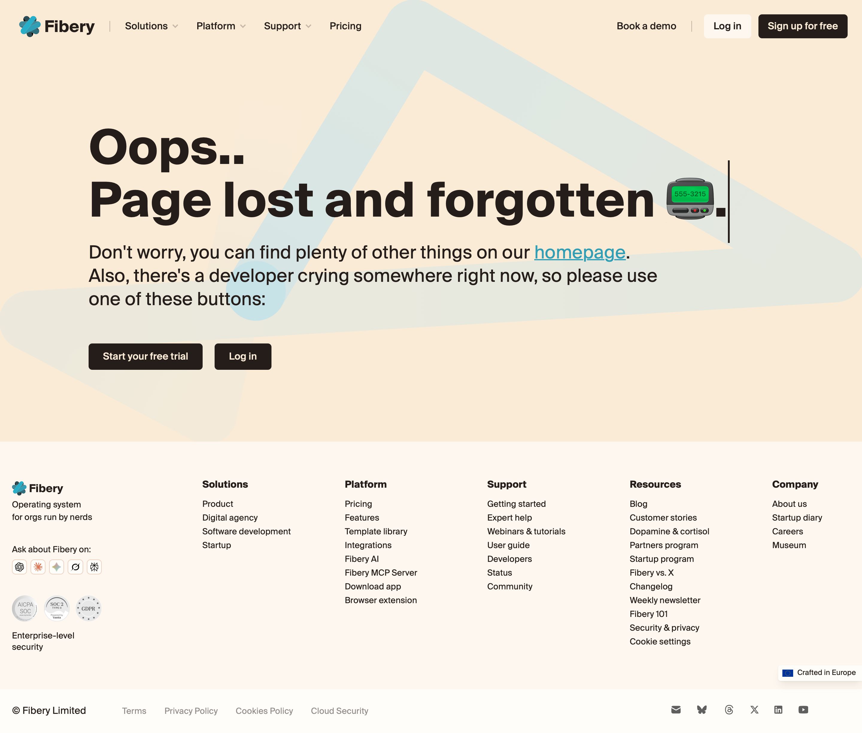 fibery.io - 404 - Page not found — Fibery - Desktop - Thu Aug 06 2026 10:55:40 GMT+0000 (Coordinated Universal Time) Screenshot