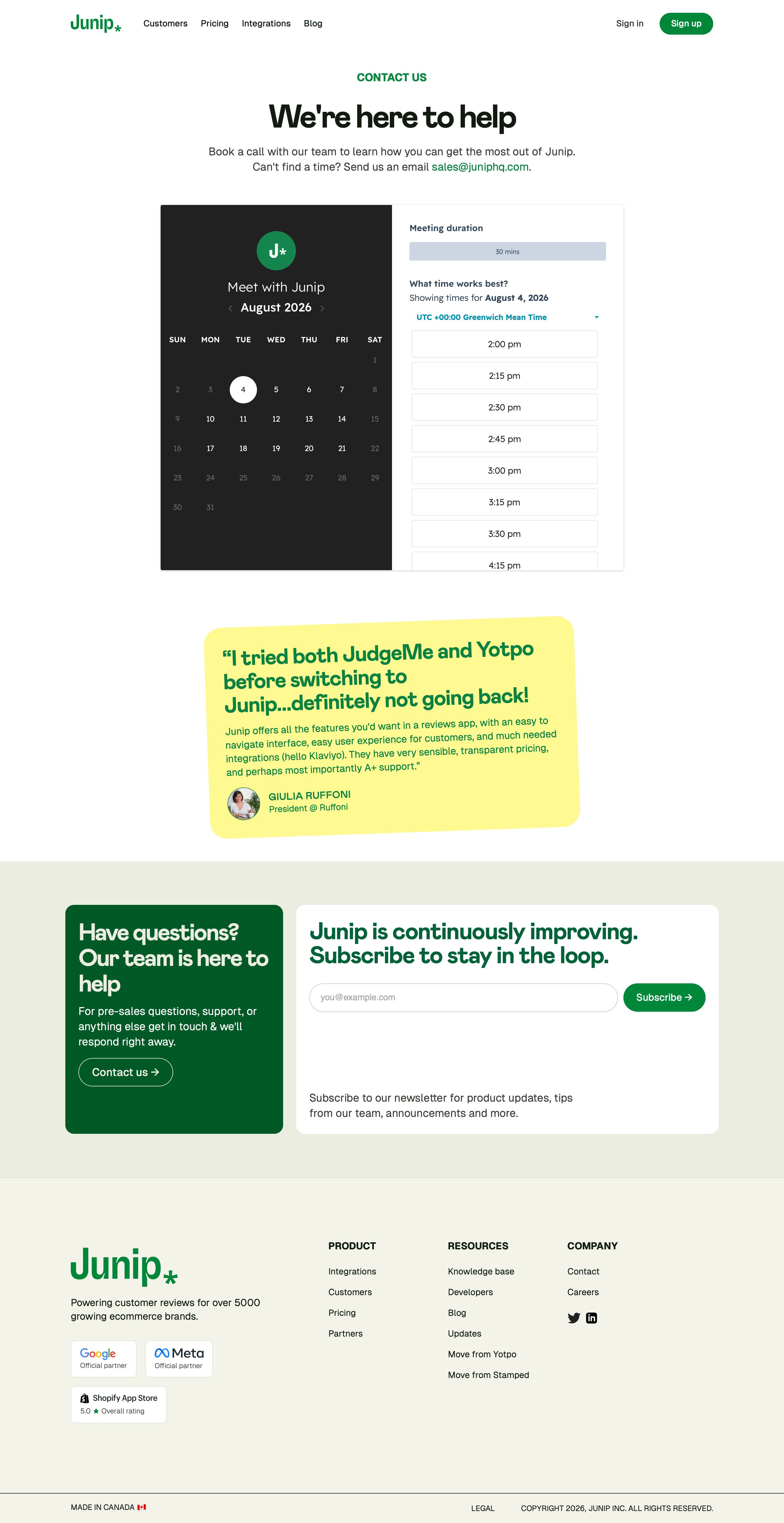junip.co - Junip | Contact us - Desktop - Sat Aug 01 2026 15:02:12 GMT+0000 (Coordinated Universal Time) Screenshot
