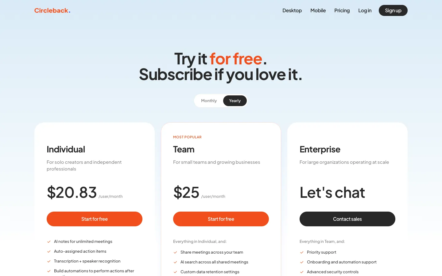 circleback.ai - Pricing Screenshot Preview