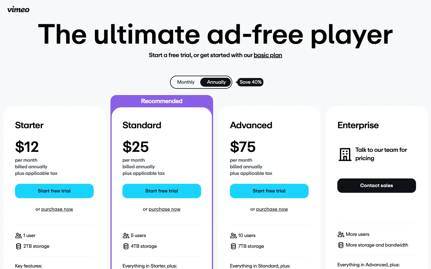 vimeo.com - Pricing Screenshot Preview