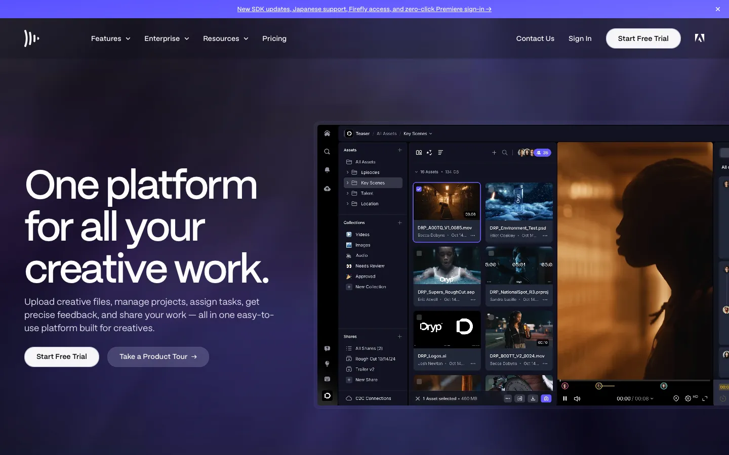 frame.io - Landing Screenshot Preview