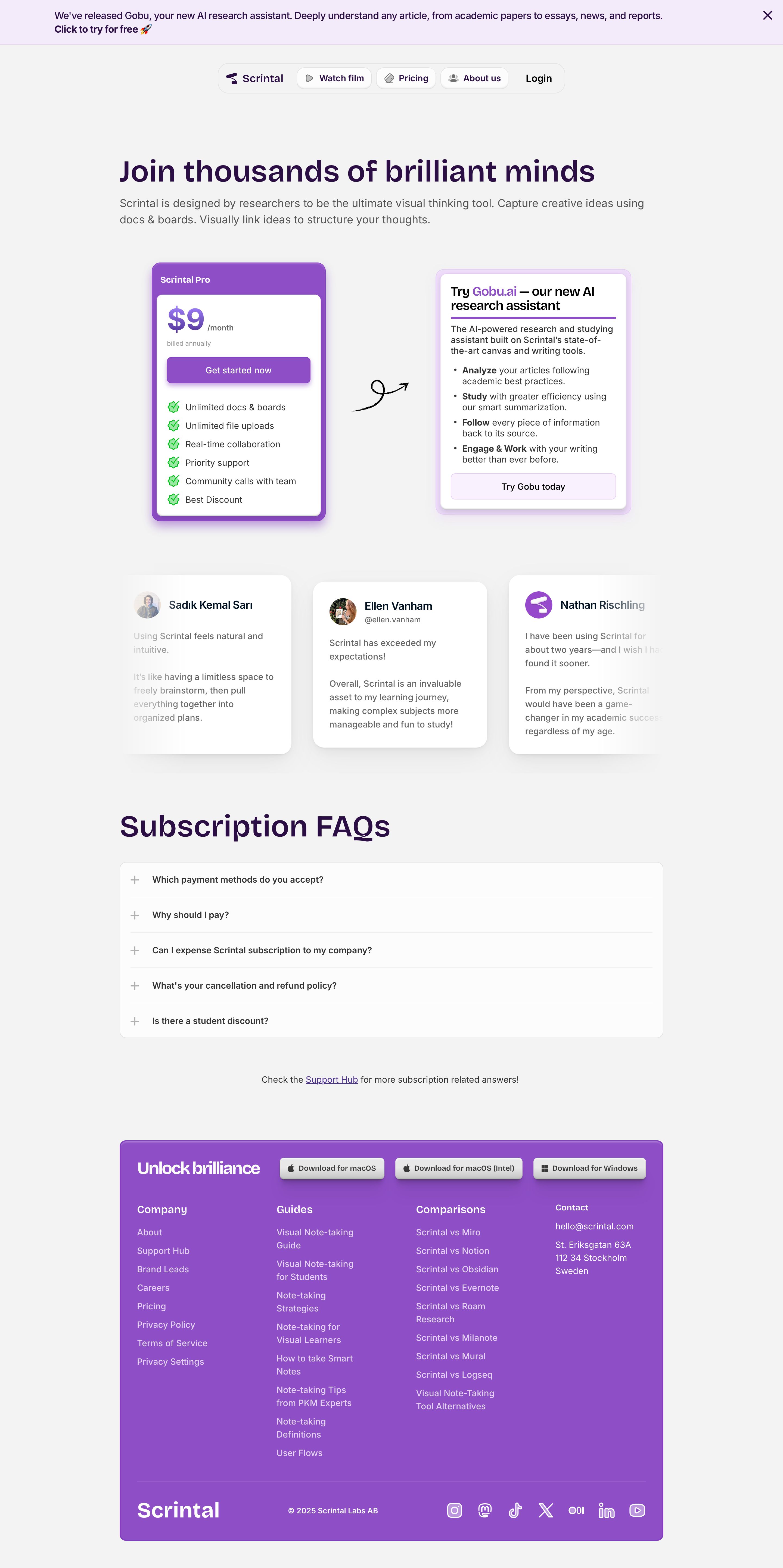 scrintal.com - Scrintal - Pricing - Desktop Screenshot