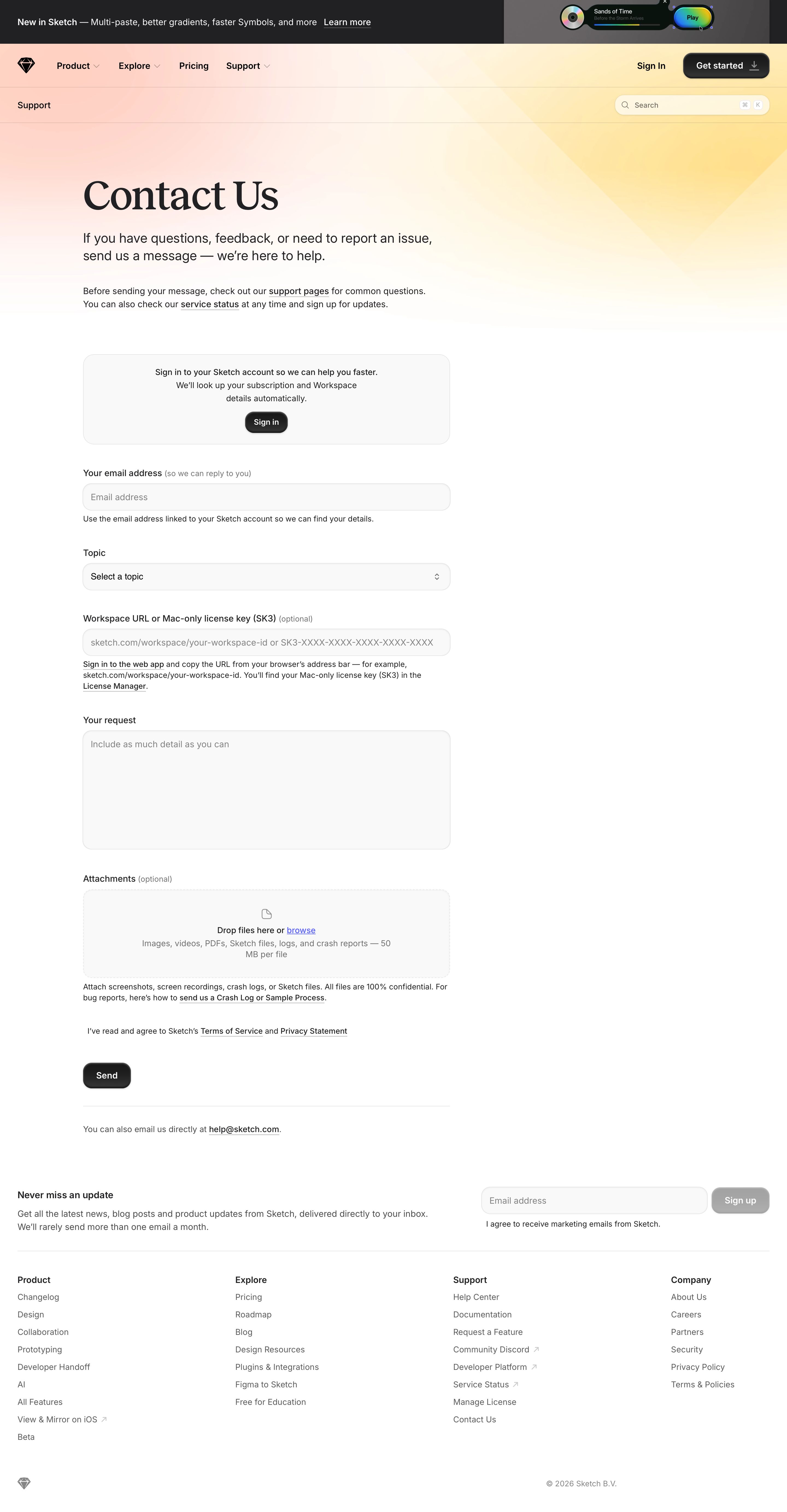 sketch.com - Contact Customer Support · Sketch - Desktop - Thu Jul 30 2026 17:28:40 GMT+0000 (Coordinated Universal Time) Screenshot