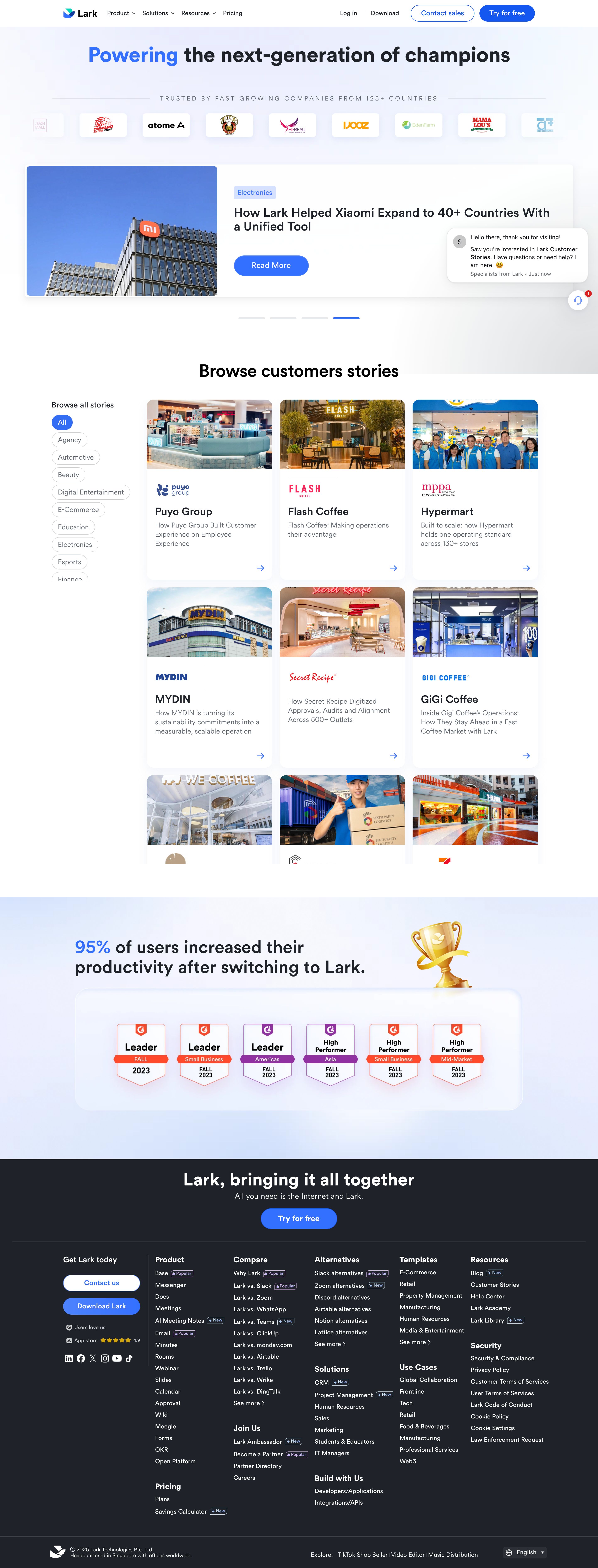 larksuite.com - Lark | Customer Stories - Learn How Our Customers Use Lark - Desktop - Fri Jul 31 2026 15:40:10 GMT+0000 (Coordinated Universal Time) Screenshot
