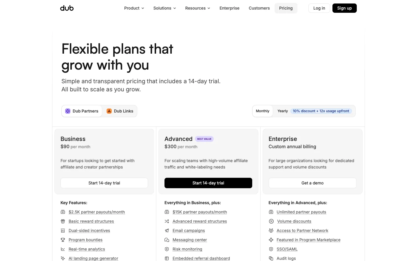 dub.co - Pricing Screenshot Preview