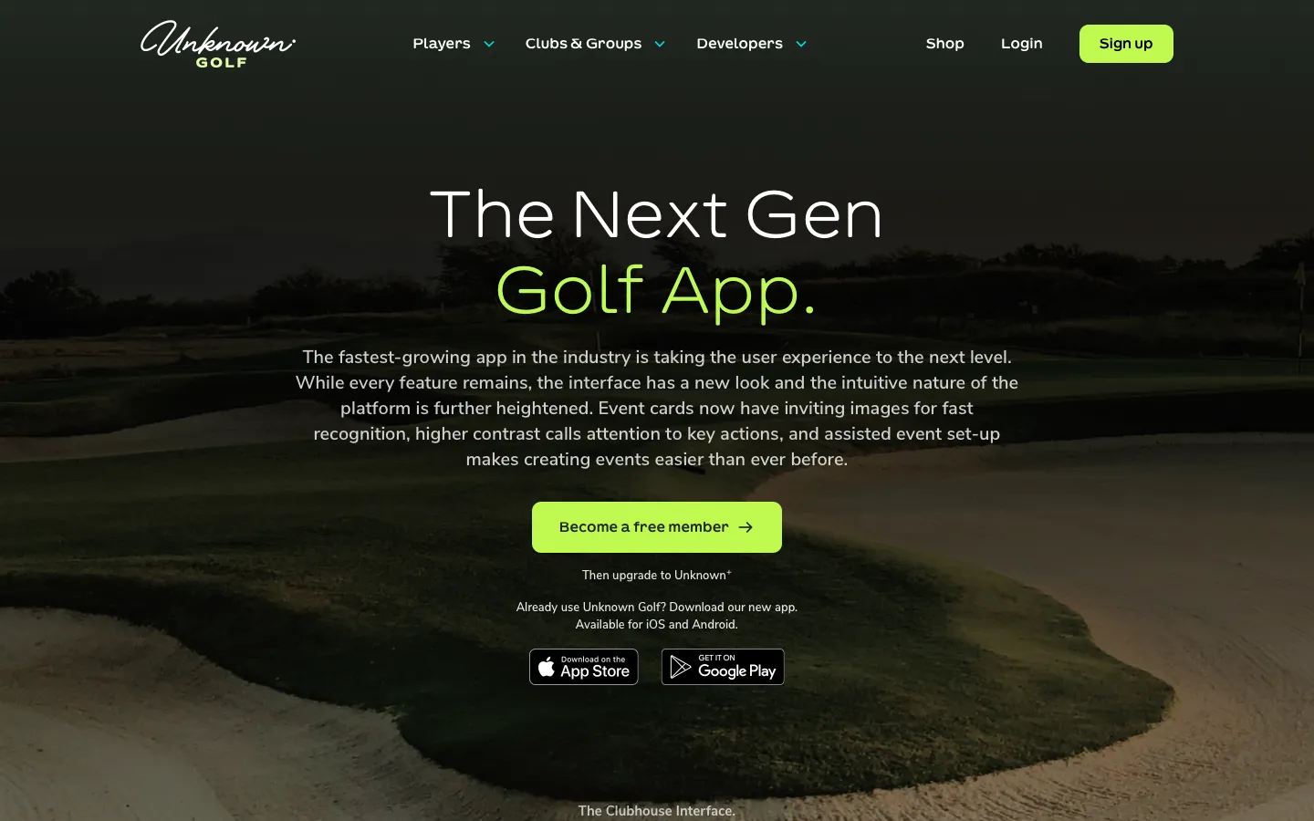 unknowngolf.com - Landing Screenshot Preview