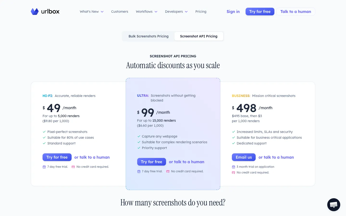 urlbox.io - Pricing Screenshot Preview