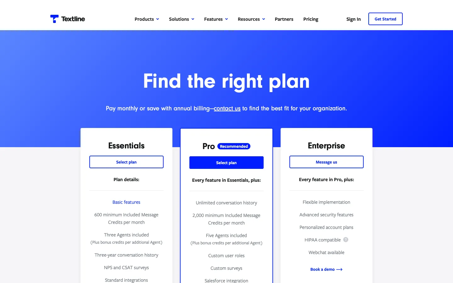 textline.com - Pricing Screenshot Preview