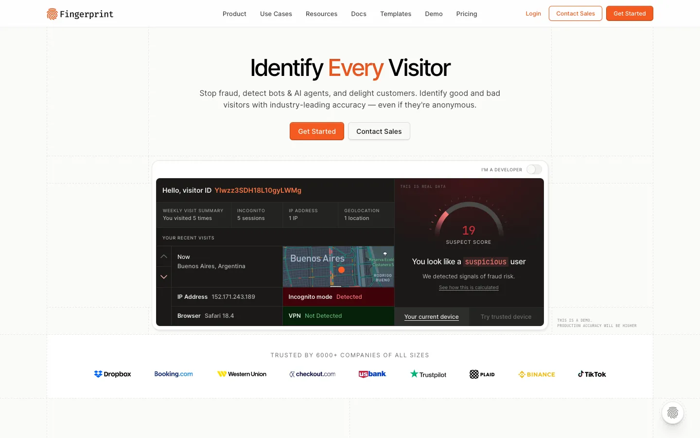 fingerprint.com - Landing Screenshot Preview