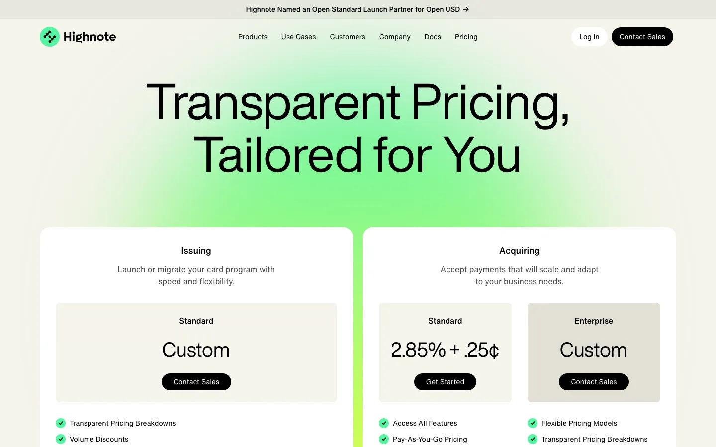 highnote.com - Pricing Screenshot Preview