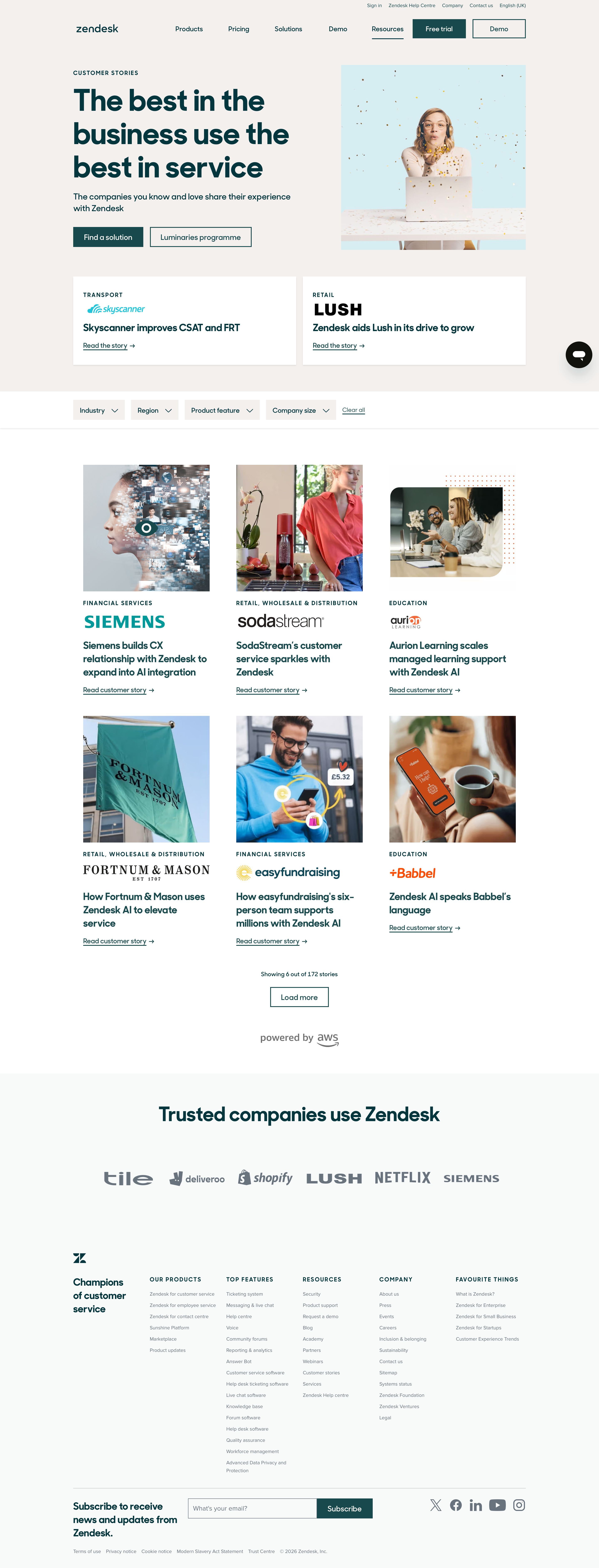 zendesk.co.uk - Customers – What Companies Use to Service You | Zendesk - Desktop Screenshot