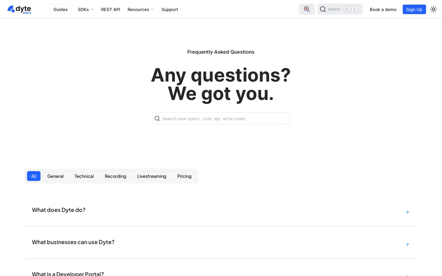 dyte.io - FAQs Screenshot Preview