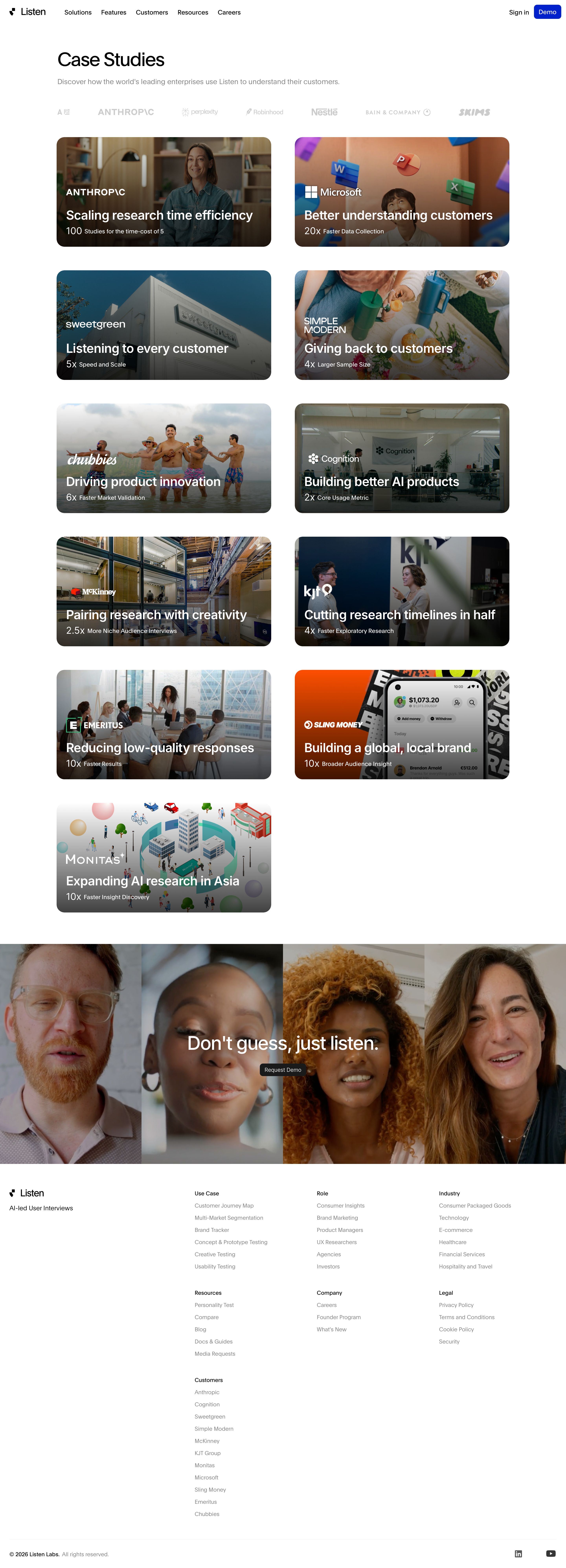 listenlabs.ai - Customer Stories | Listen Labs - Desktop Screenshot