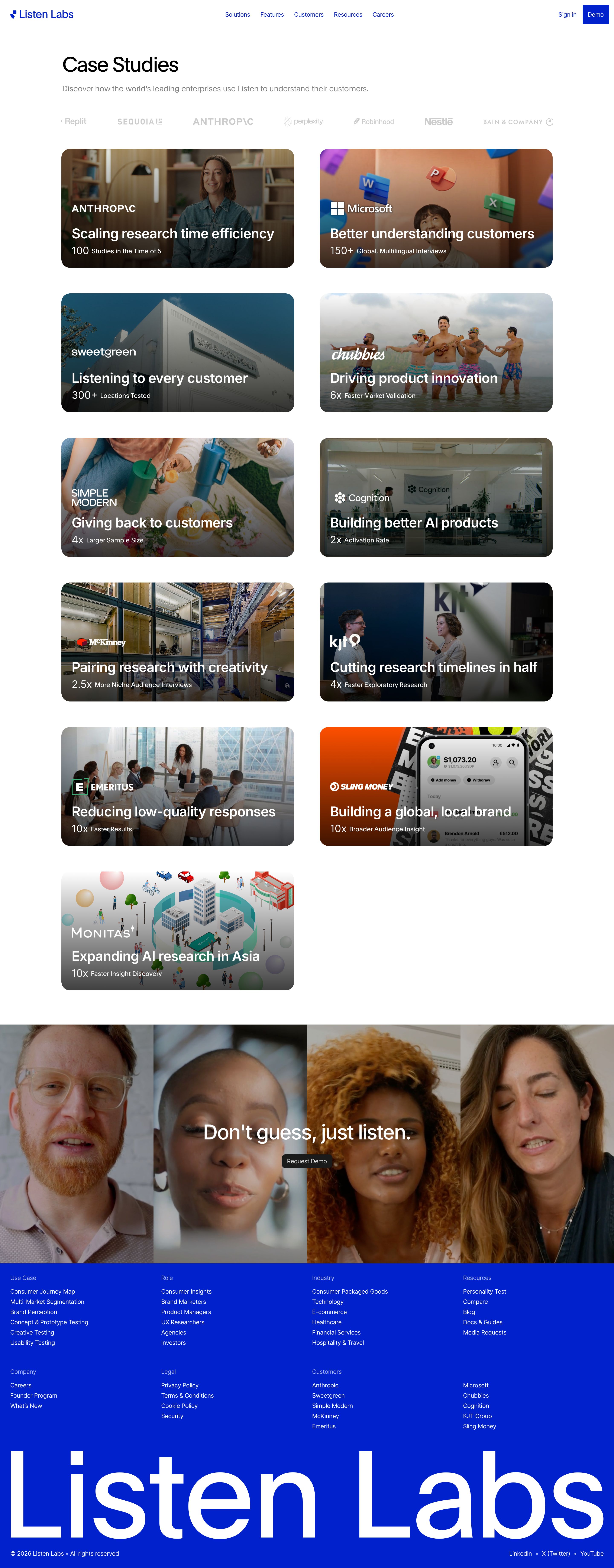 listenlabs.ai - Customer Stories | Listen Labs - Desktop - Thu Aug 06 2026 22:41:20 GMT+0000 (Coordinated Universal Time) Screenshot